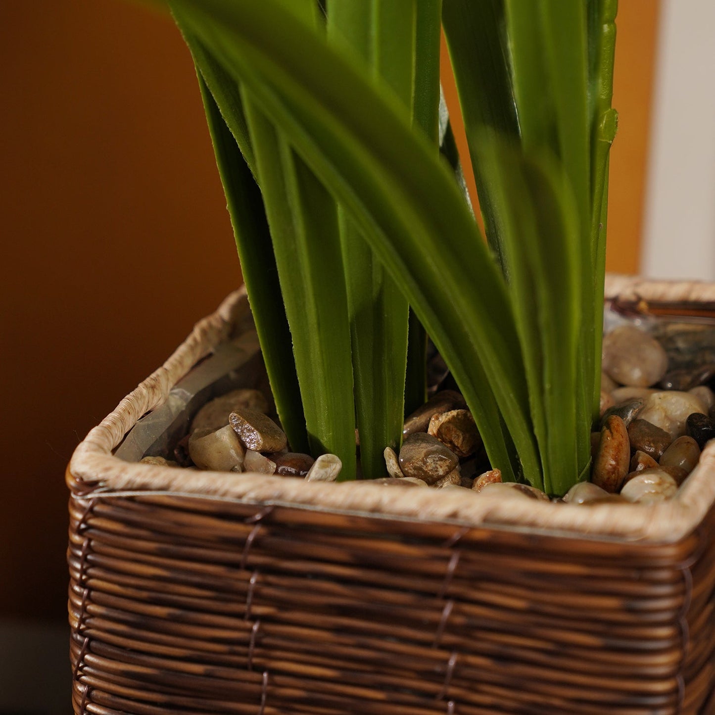 Ivory Artificial Cymbidium in Rattan Pot