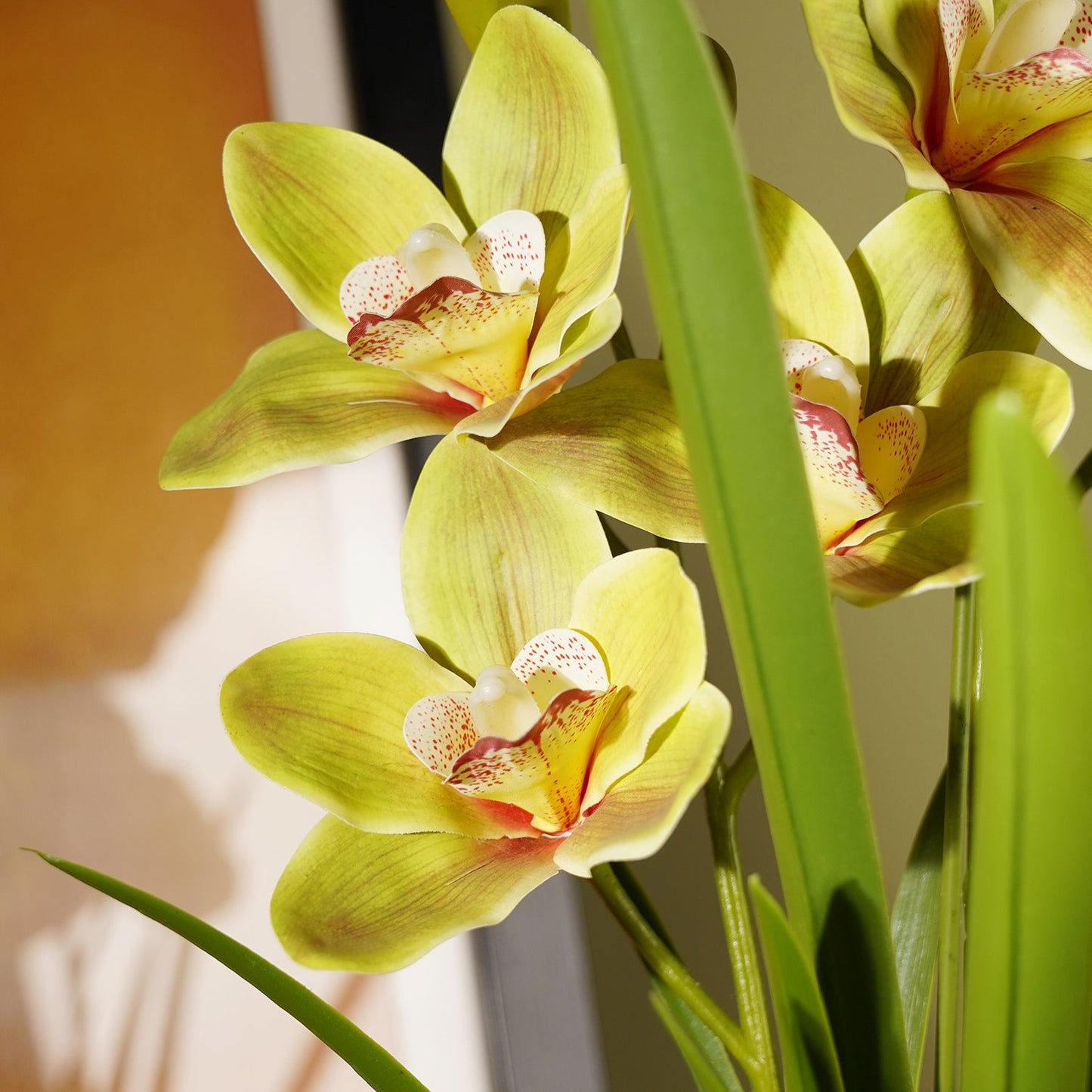 Green Artificial Cymbidium in Ceramic Pot