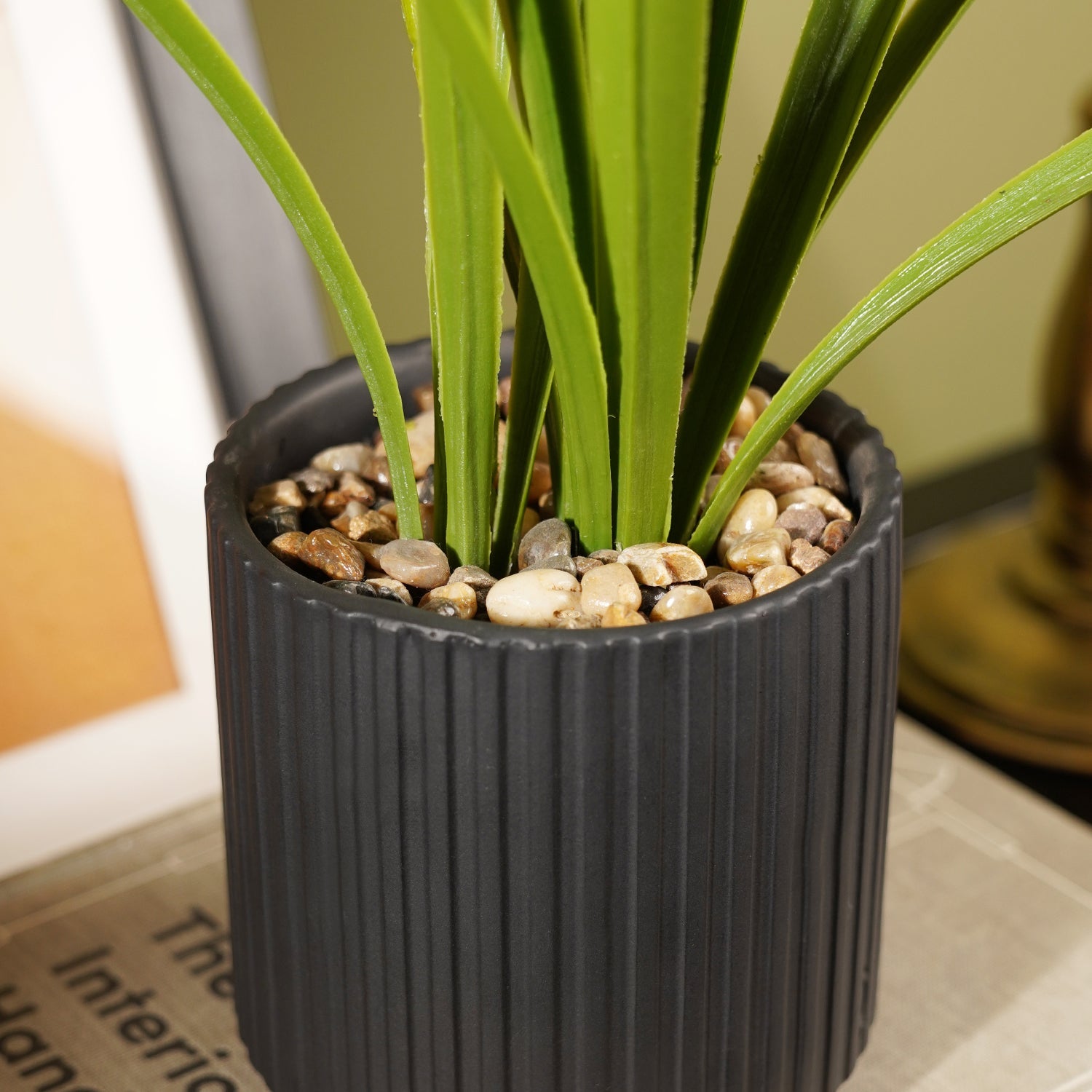 Green Artificial Cymbidium in Ceramic Pot