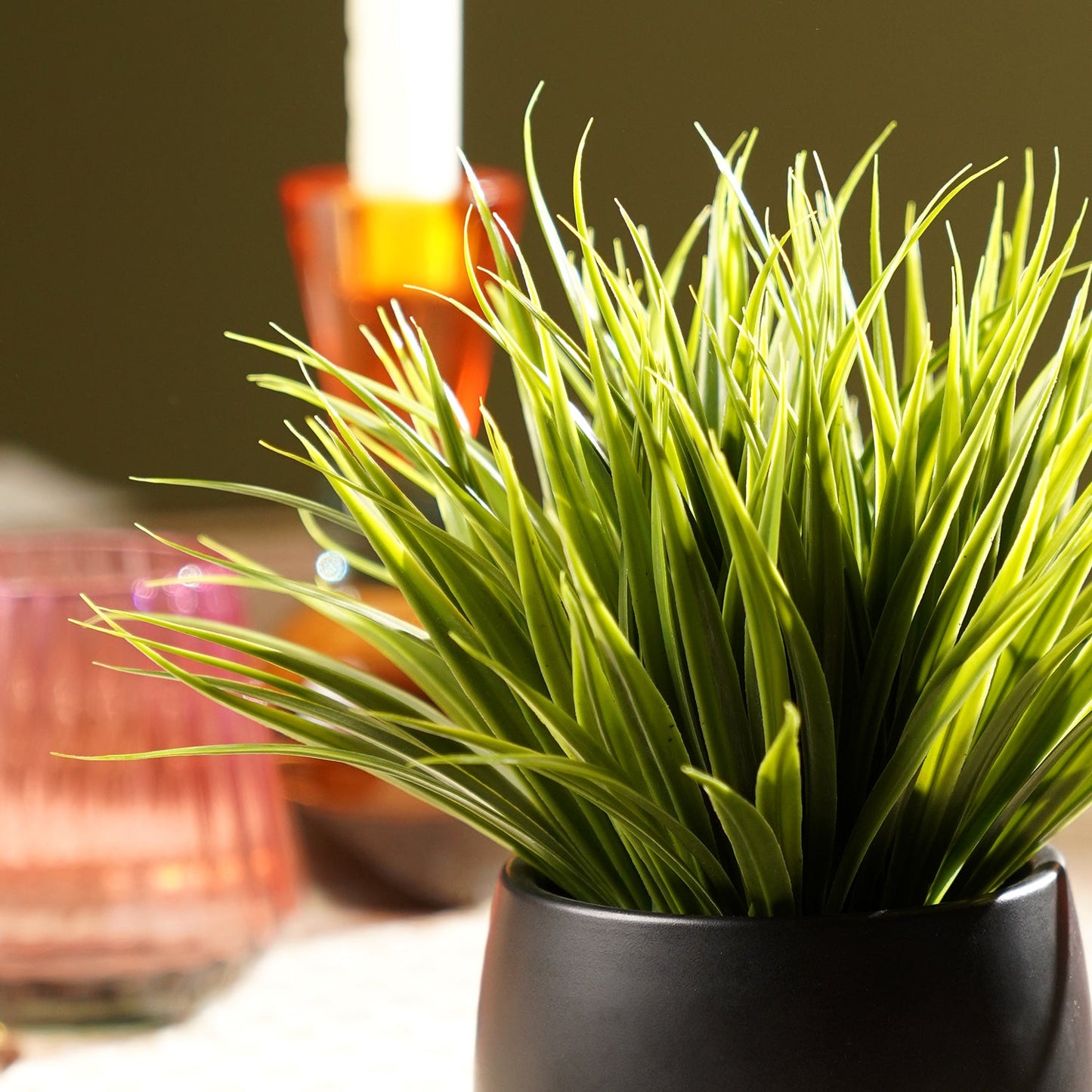 Green Artificial Grass in Ceramic Pot
