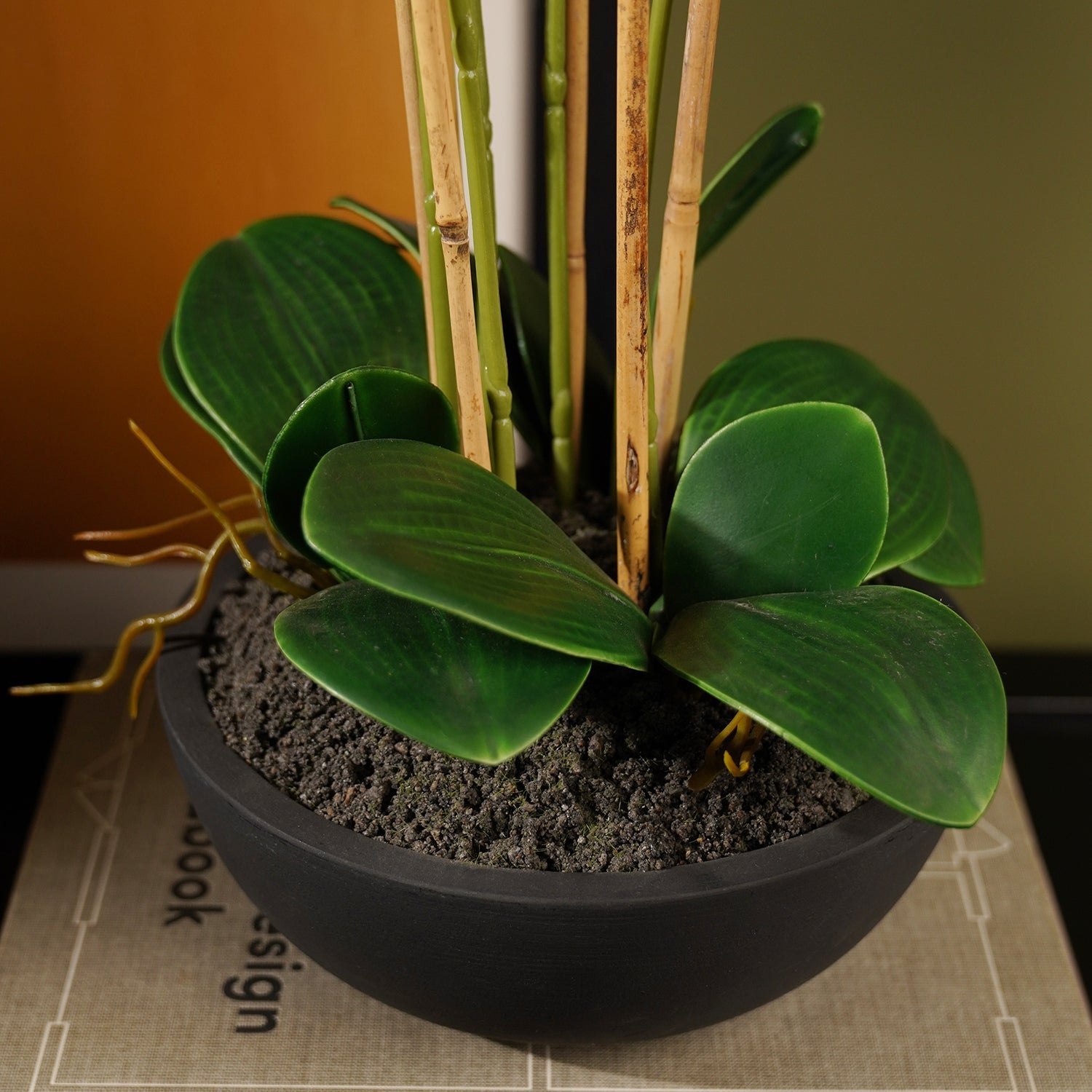 White Artificial Orchid in Paper Mache Pot - Large