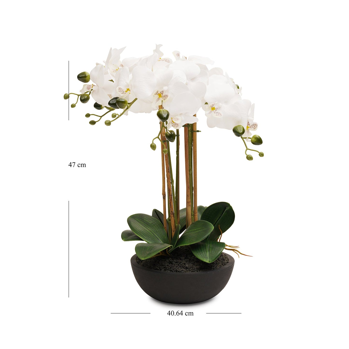 White Artificial Orchid in Paper Mache Pot - Large