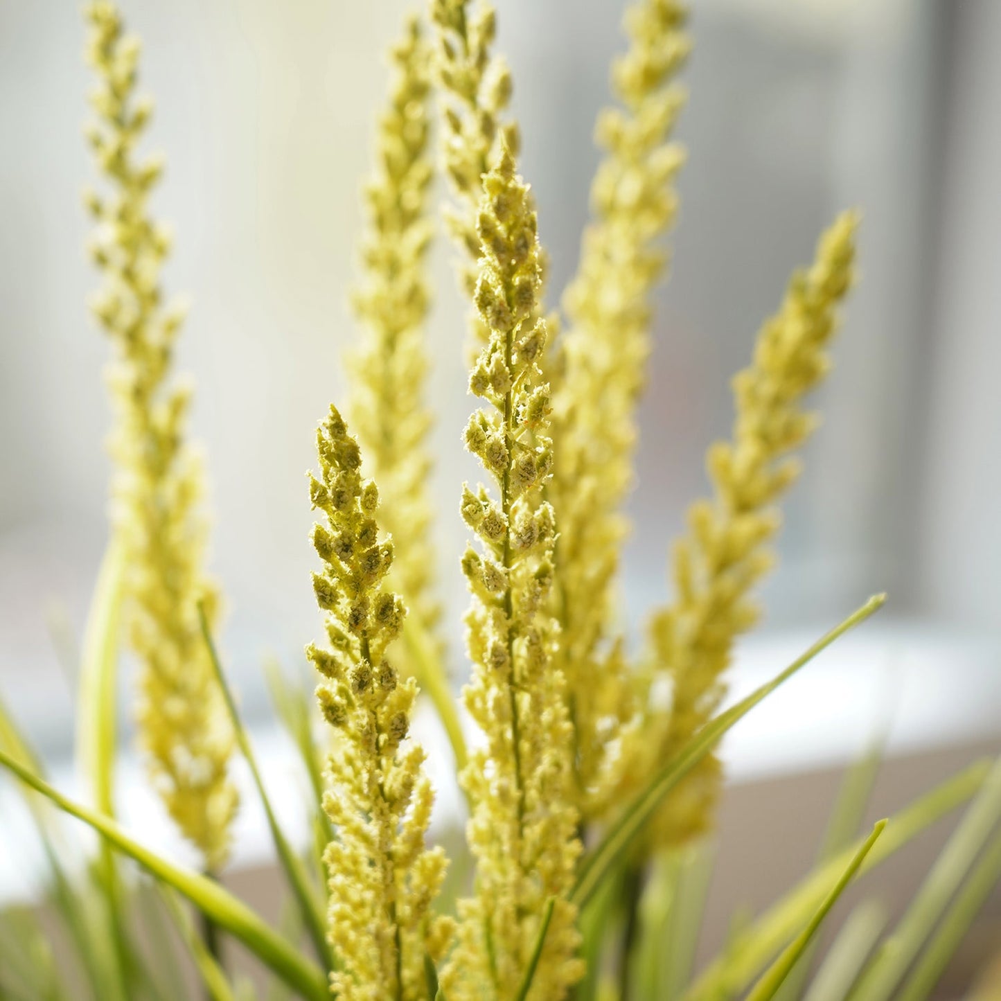 Green Artificial Reed Flower In Rattan Basket