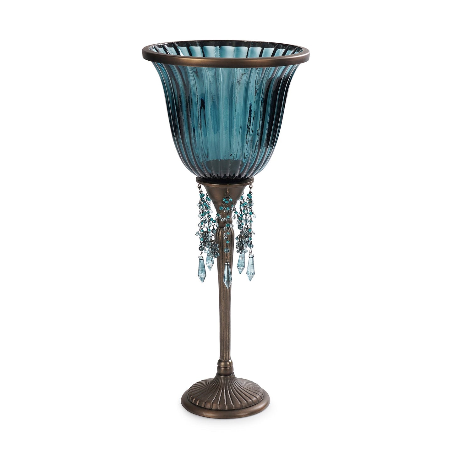 Blue Votive Candle Holder with Stand & Crystals - Large