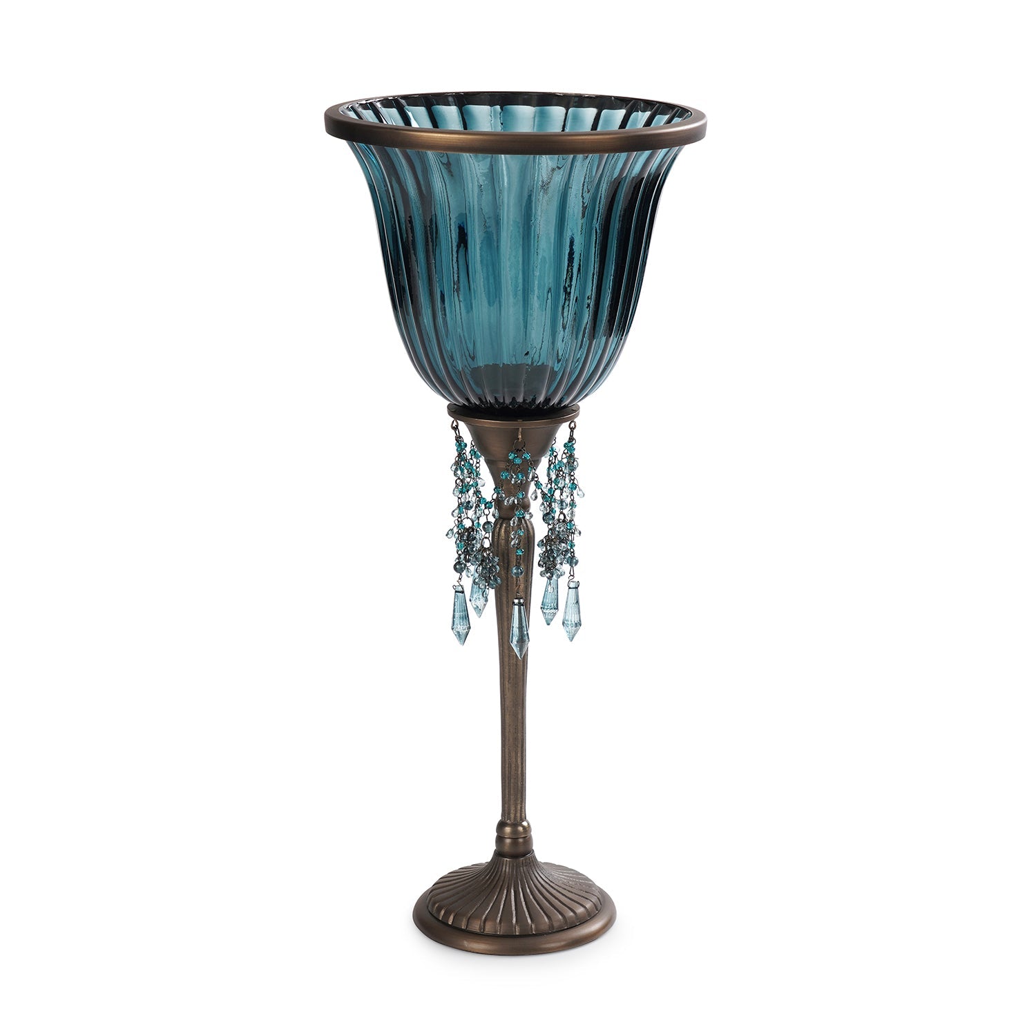Blue Votive Candle Holder with Stand & Crystals - Large