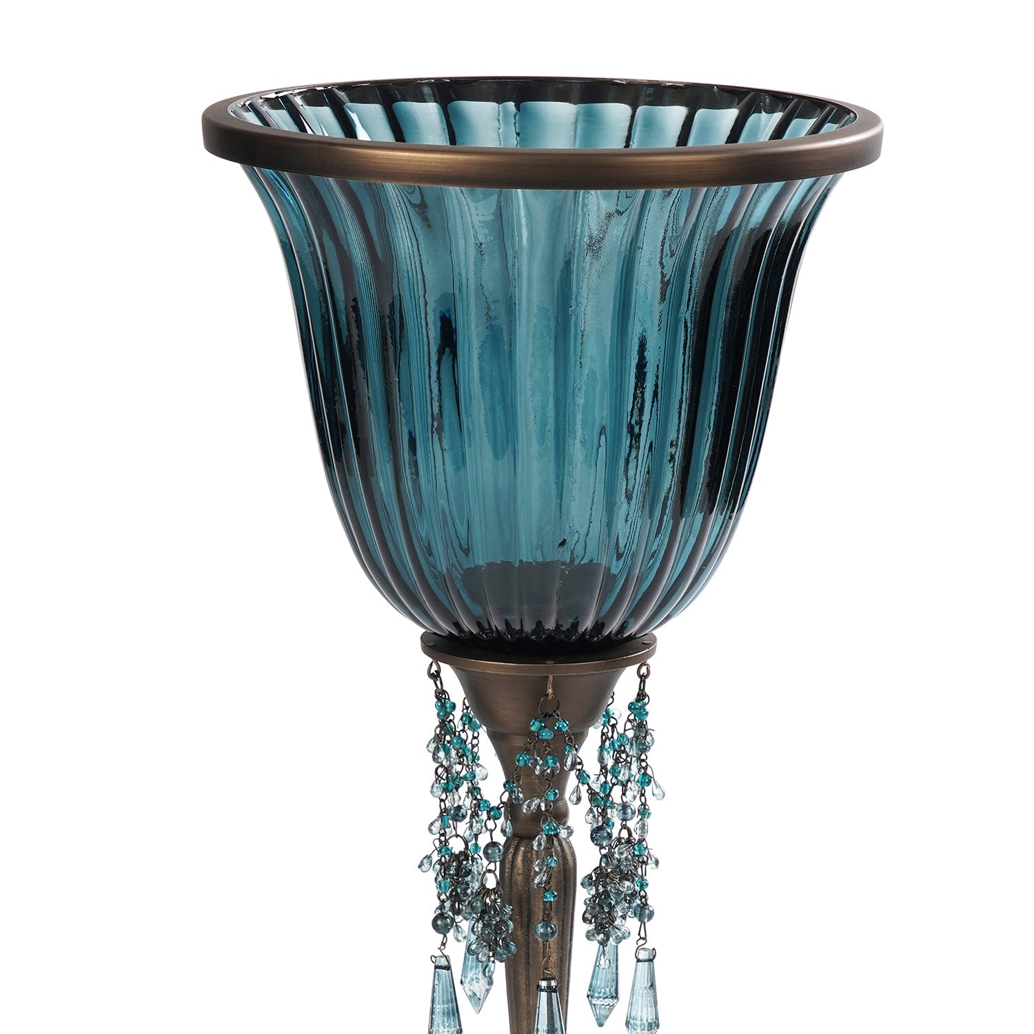 Blue Votive Candle Holder with Stand & Crystals - Large