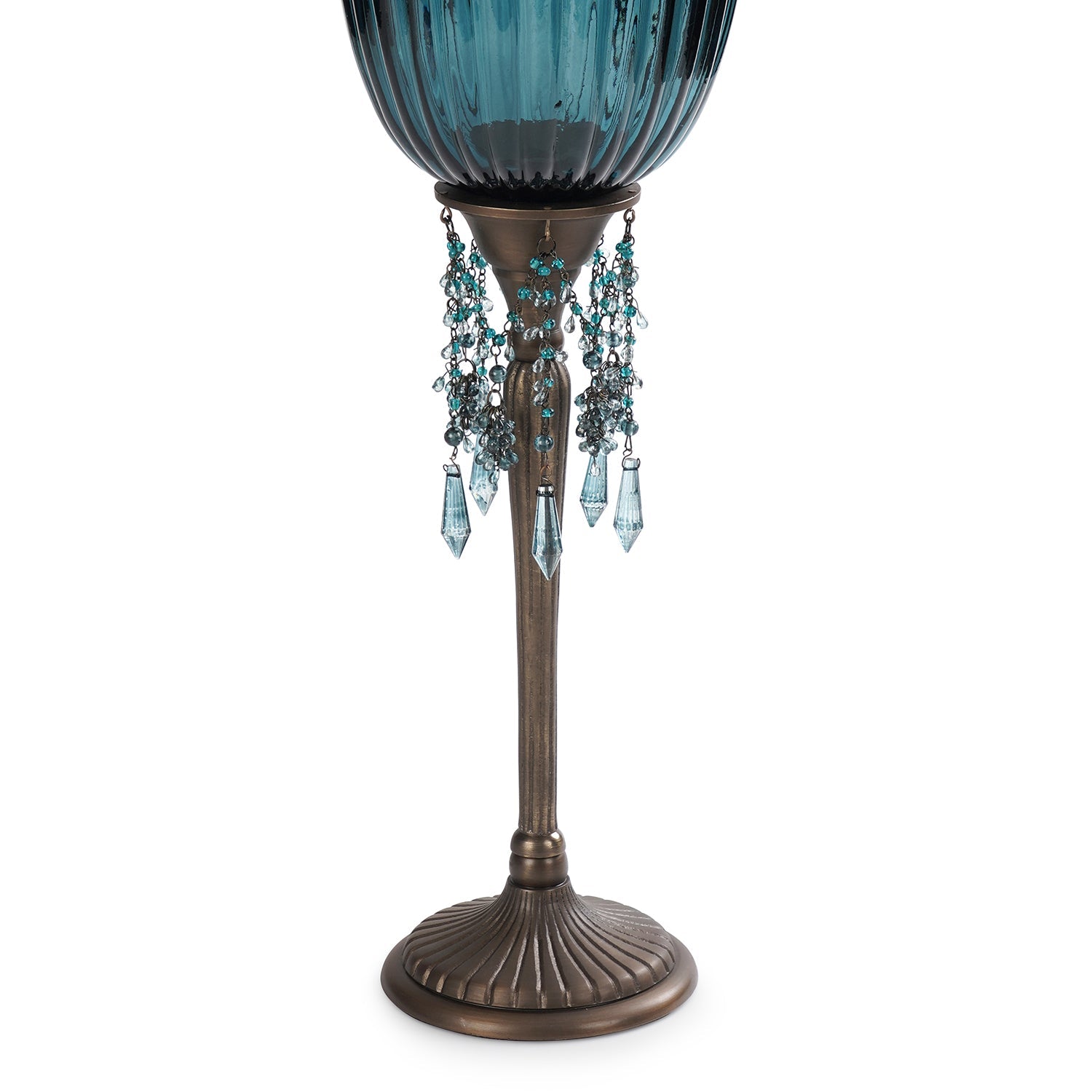 Blue Votive Candle Holder with Stand & Crystals - Large