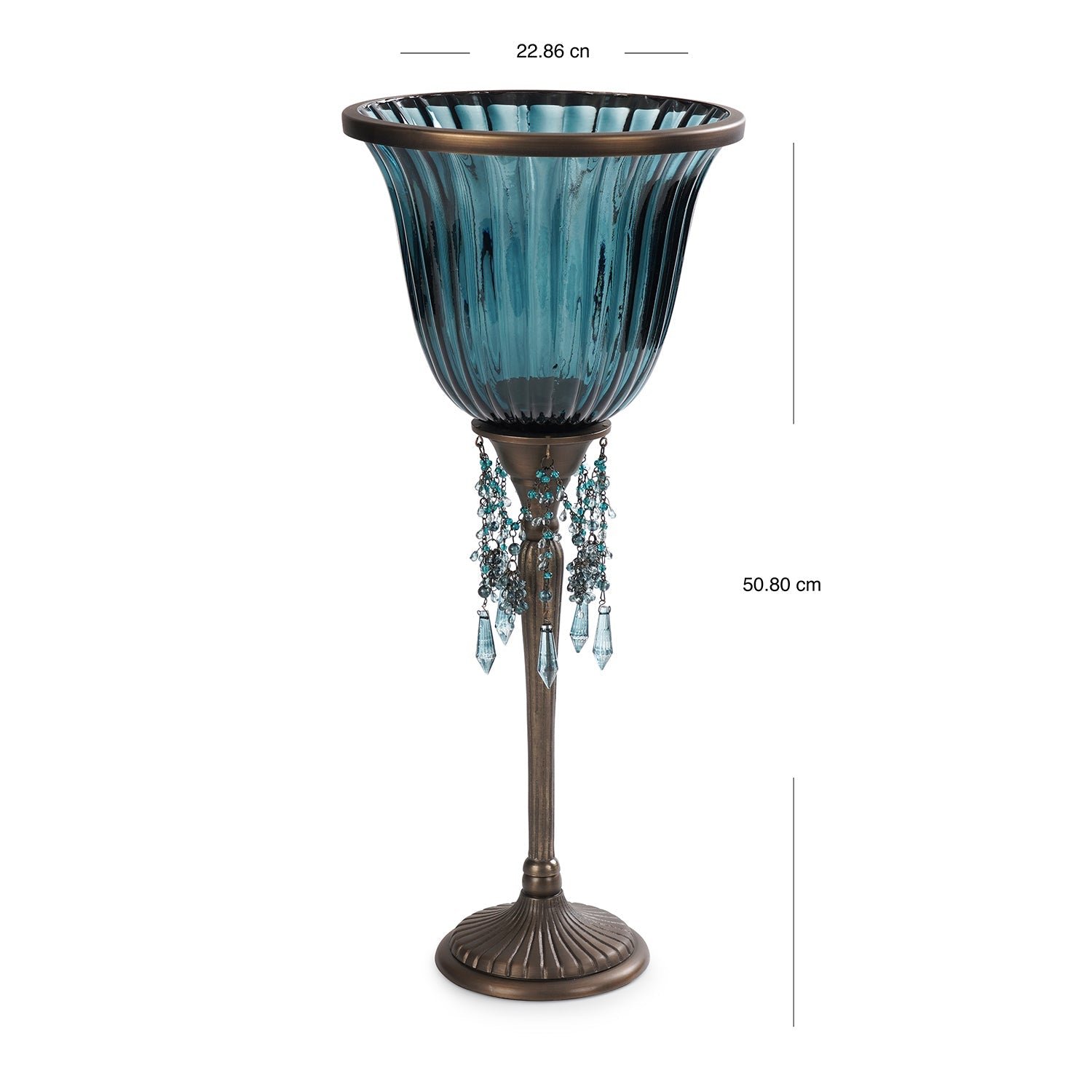 Blue Votive Candle Holder with Stand & Crystals - Large