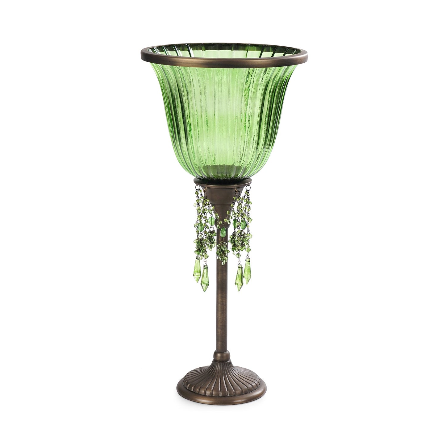 Green Votive Candle Holder with Stand & Crystals - Large