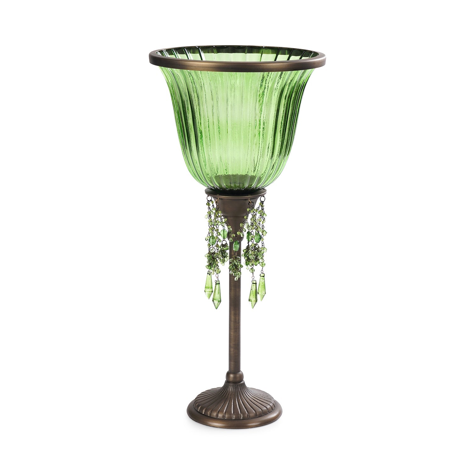 Green Votive Candle Holder with Stand & Crystals - Large