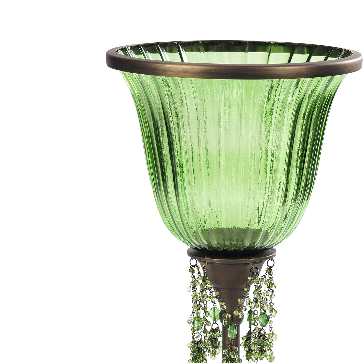Green Votive Candle Holder with Stand & Crystals - Large