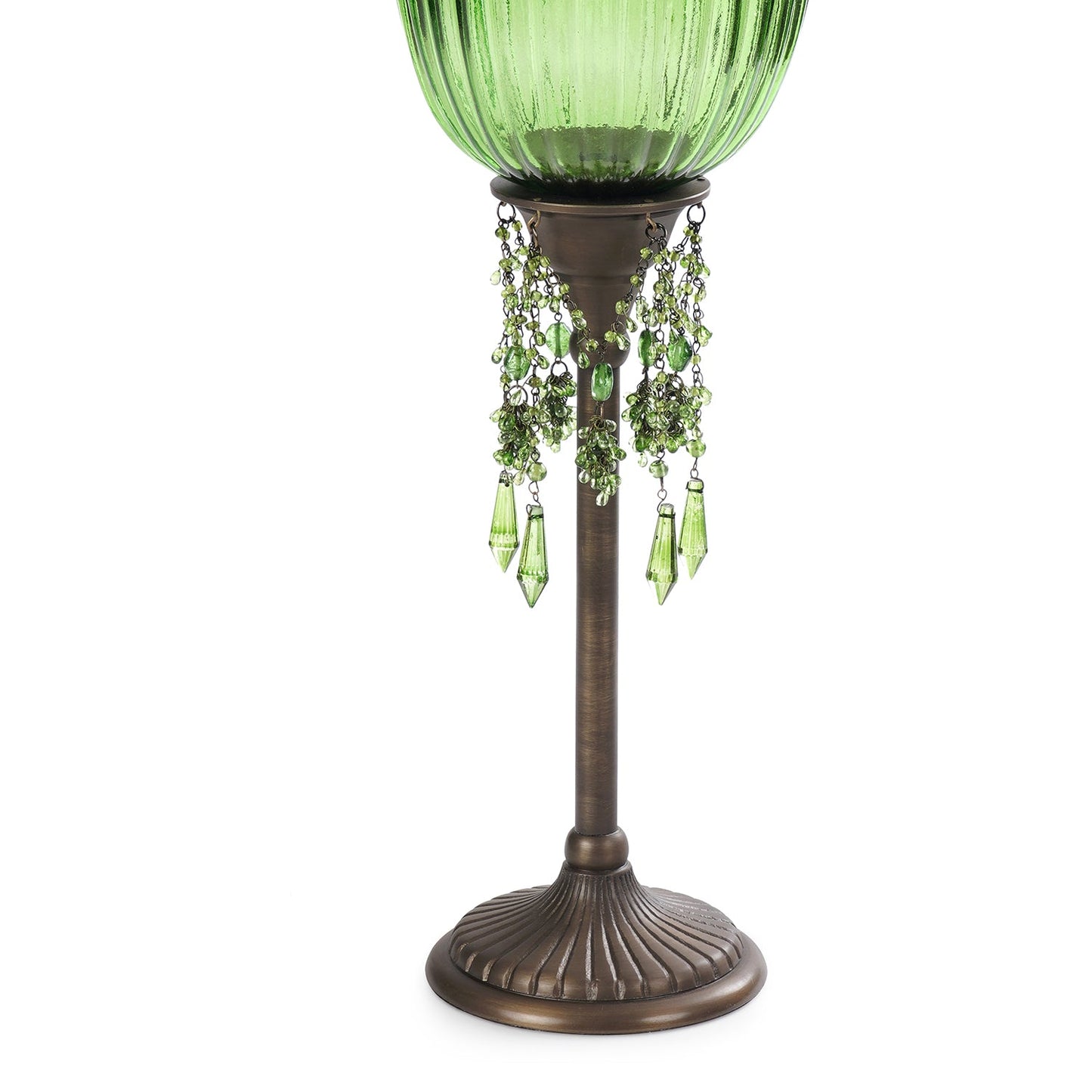 Green Votive Candle Holder with Stand & Crystals - Large