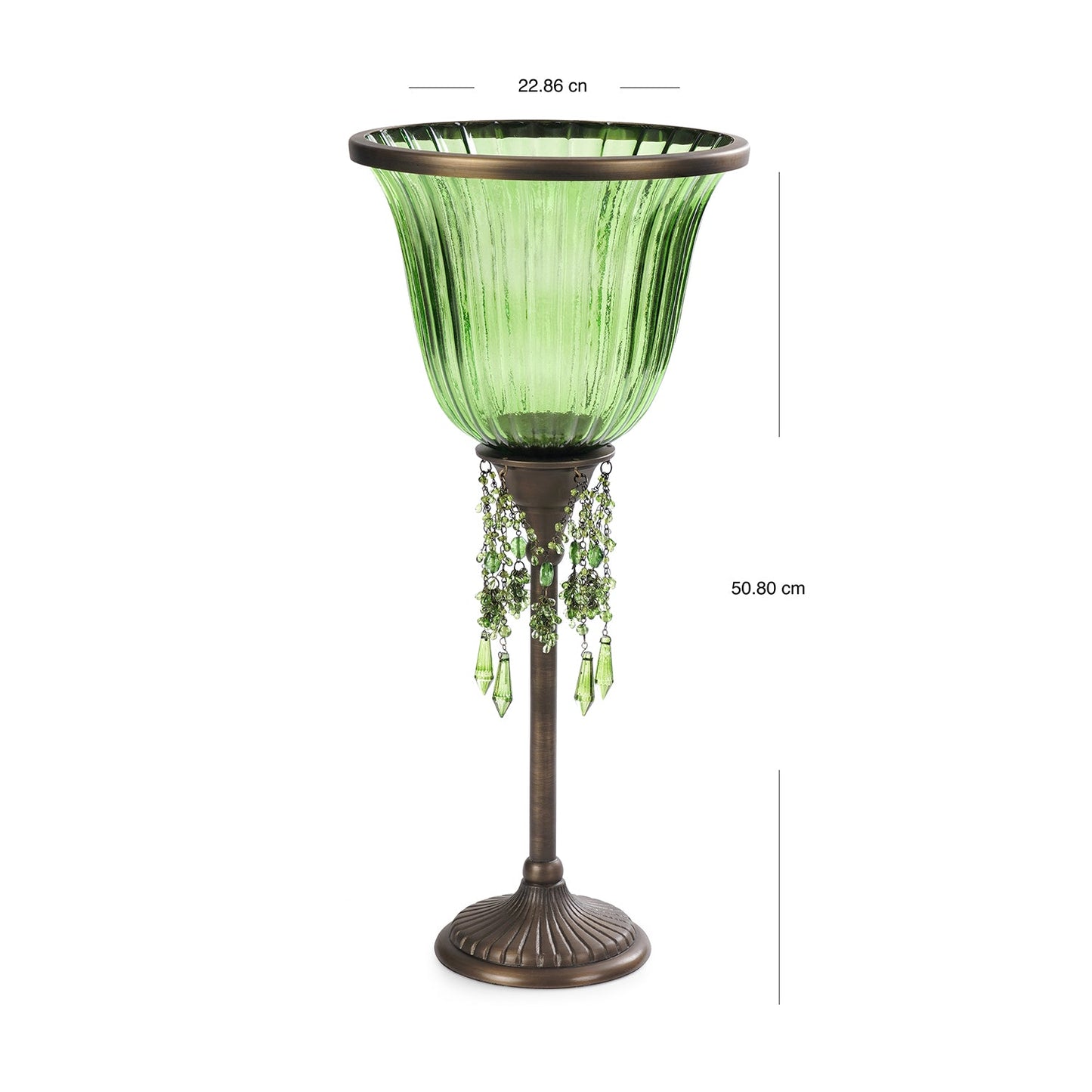 Green Votive Candle Holder with Stand & Crystals - Large