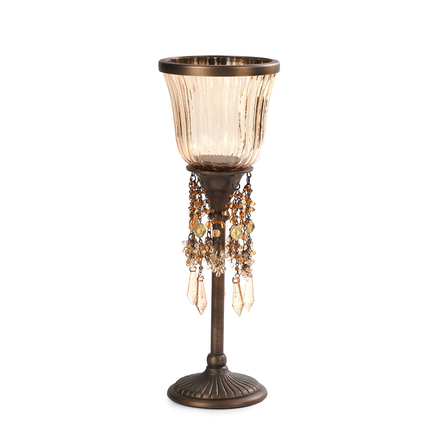 Amber Votive Candle Holder with Stand & Crystals - Small