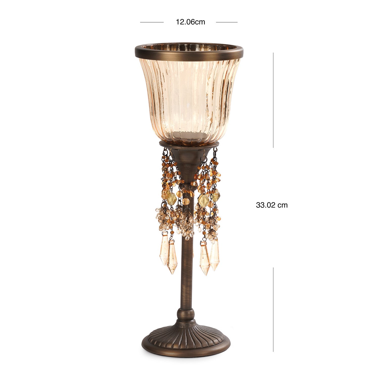 Amber Votive Candle Holder with Stand & Crystals - Small