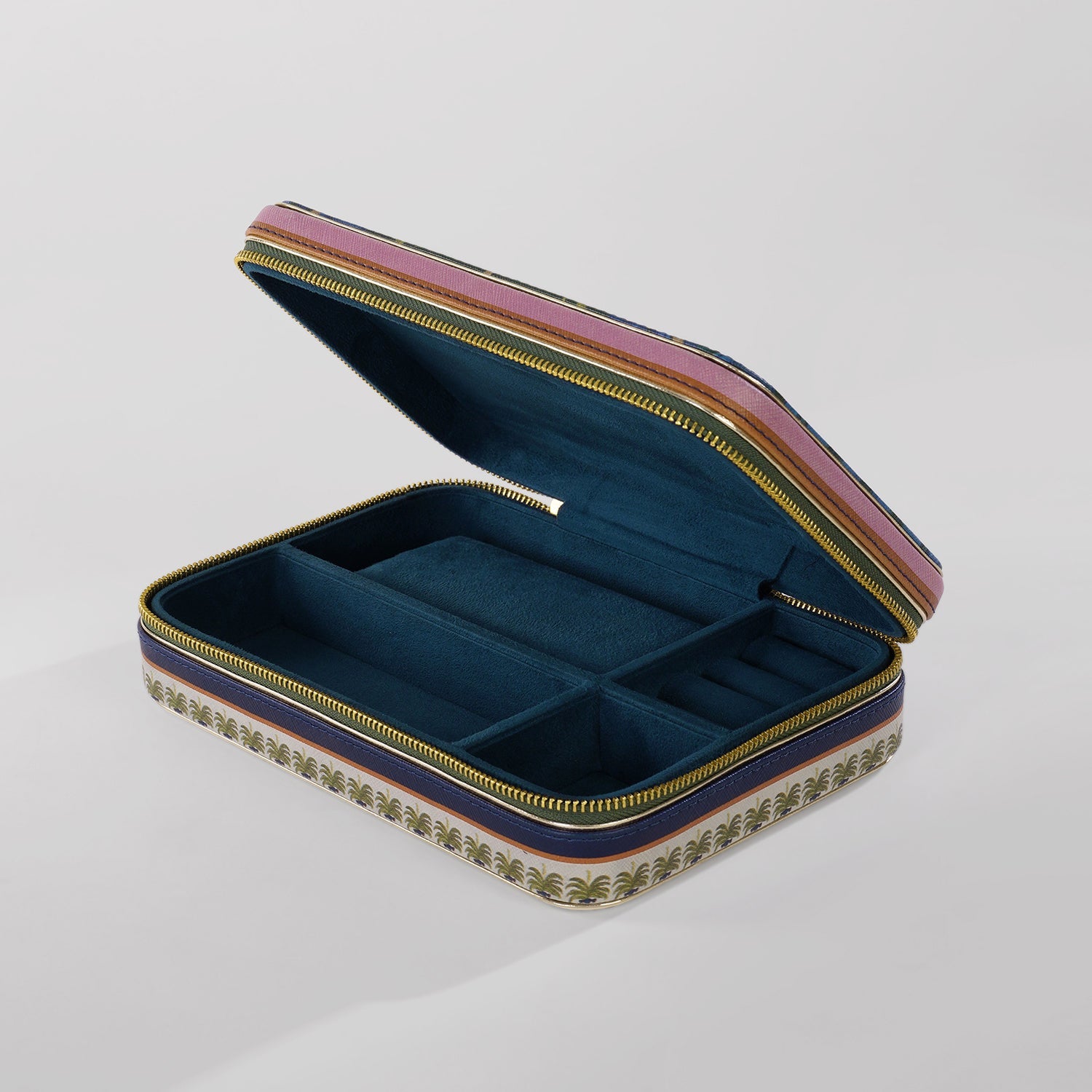 Dark Blue Palmas Print Faux Leather Jewellery Box