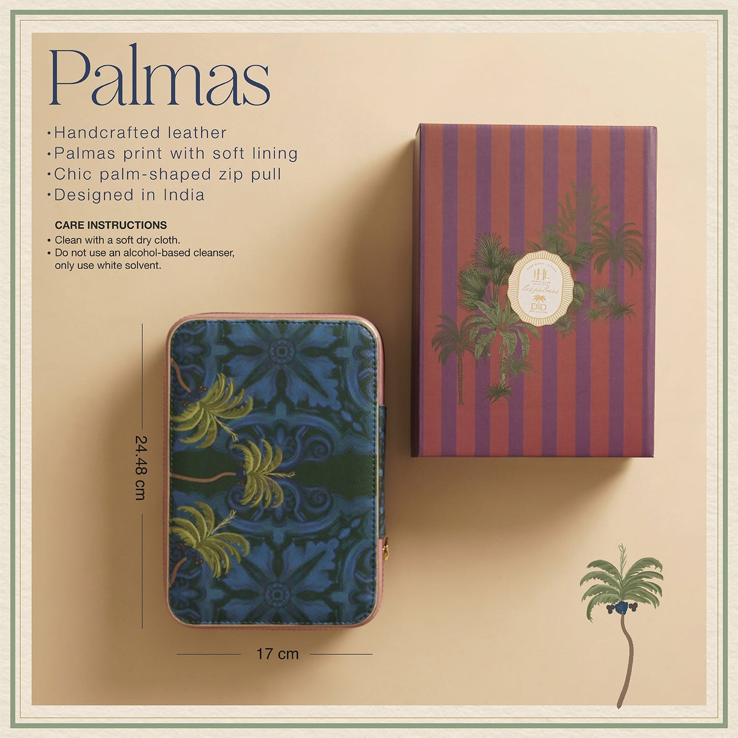 Dark Blue Palmas Print Faux Leather Jewellery Box