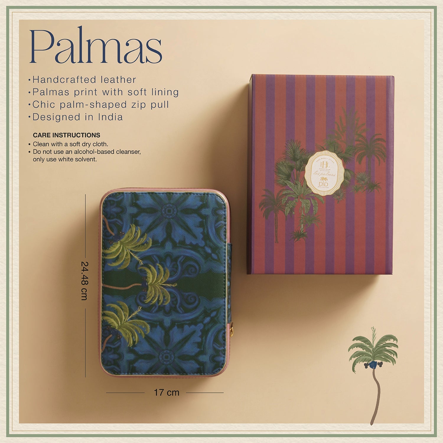 Dark Blue Palmas Print Faux Leather Jewellery Box