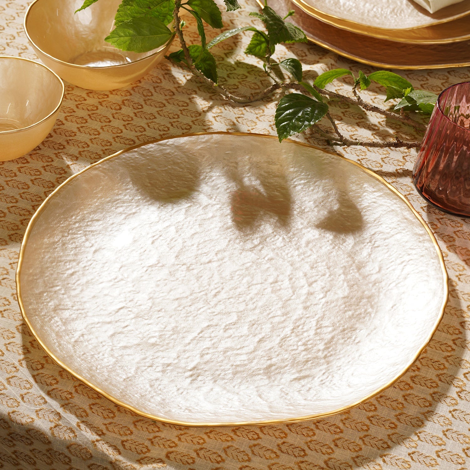 Set of 2 Beige Dune Glass Charger Plates