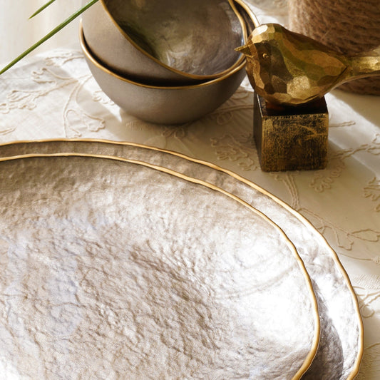 Set of 2 Taupe Dune Glass Dinner Plates