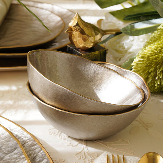Set of 2 Taupe Dune Glass Serving Bowls