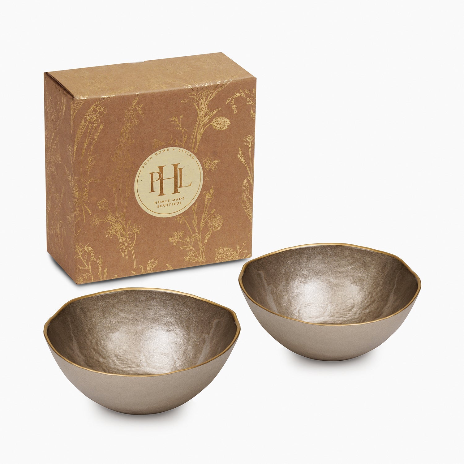 Set of 2 Taupe Dune Glass Serving Bowls