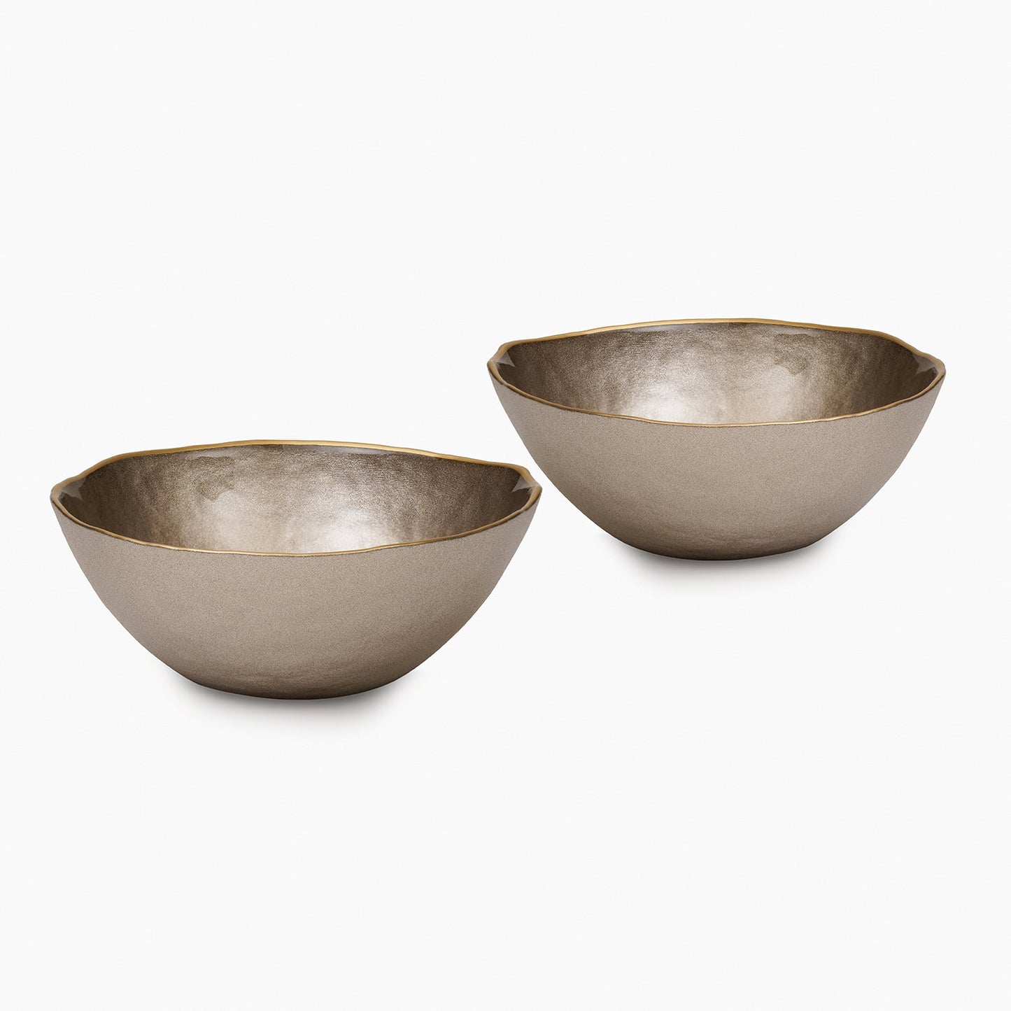 Set of 2 Taupe Dune Glass Serving Bowls