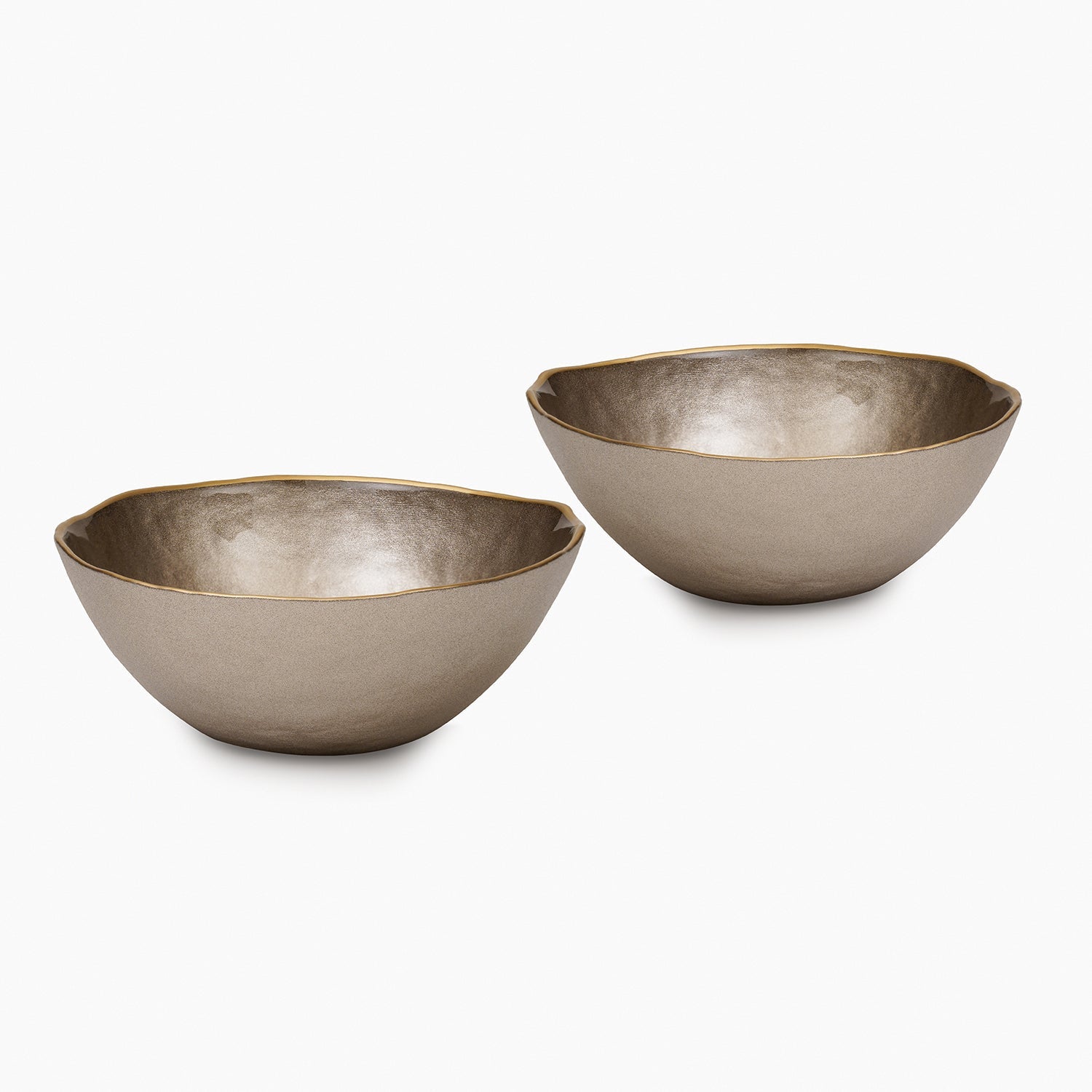 Set of 2 Taupe Dune Glass Serving Bowls