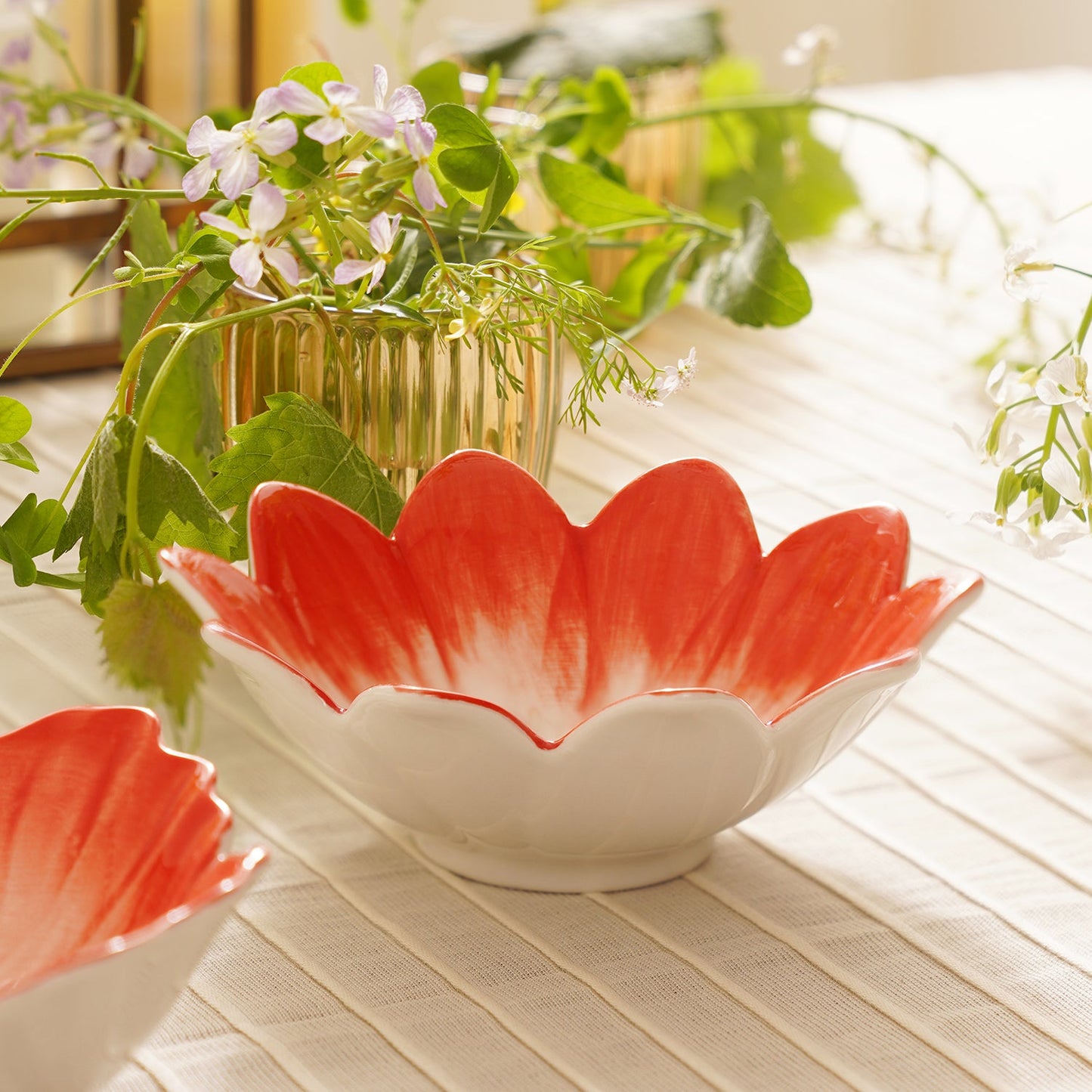 Red Porcelain Handpainted Flower Bowl