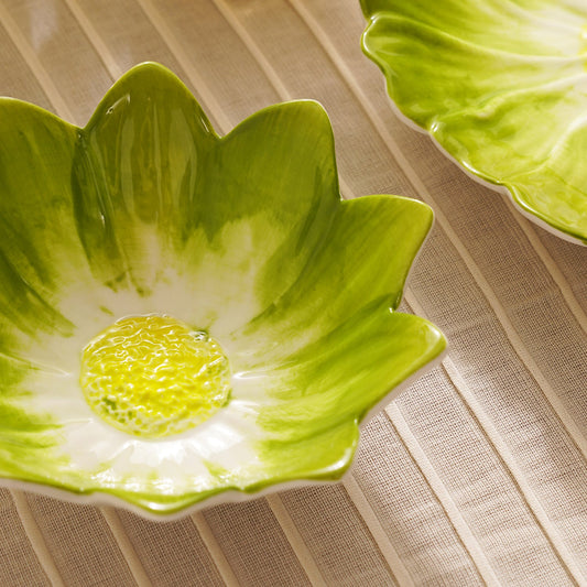Green Porcelain Handpainted Flower Bowl