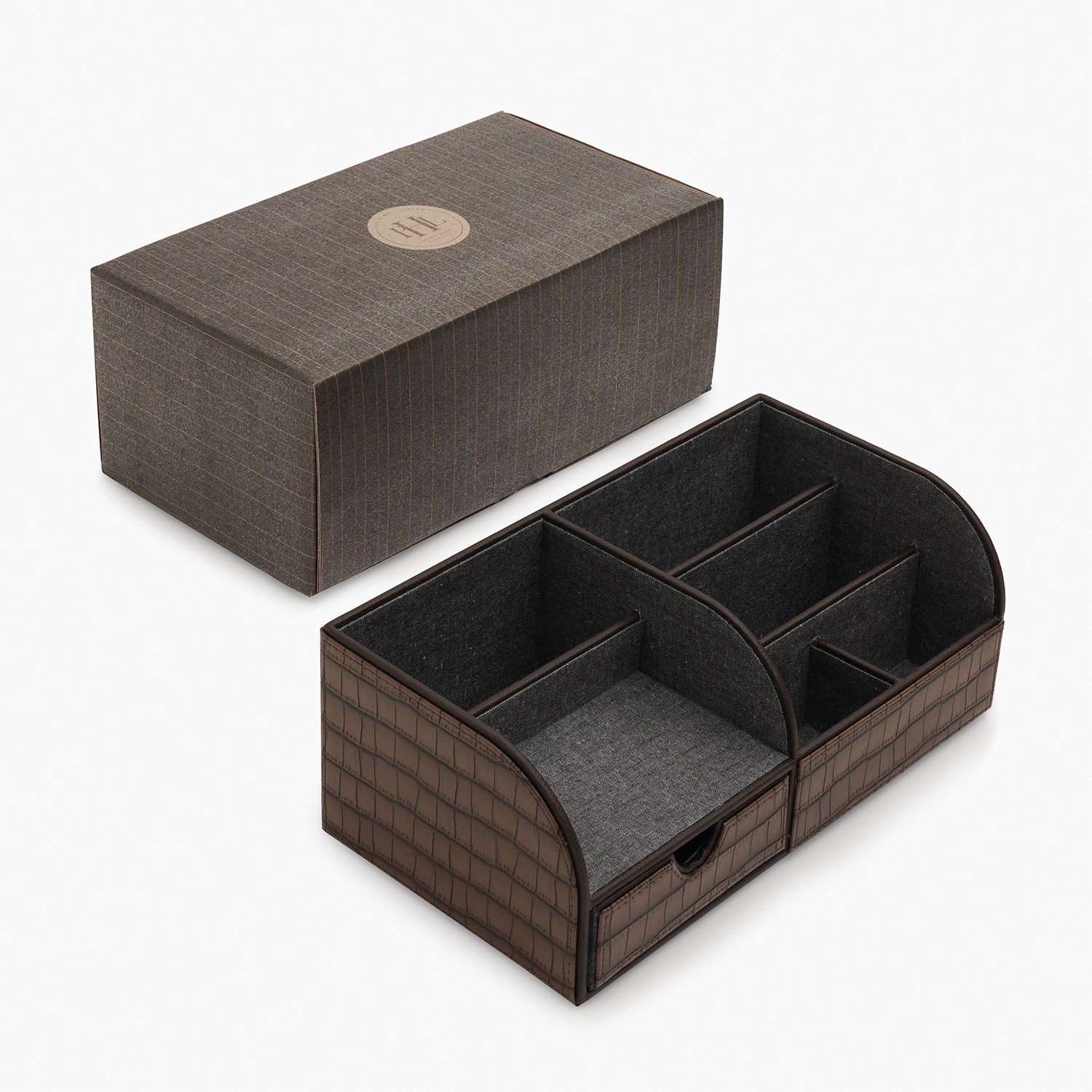 Brown Croco Texture Faux Leather Desk Organiser