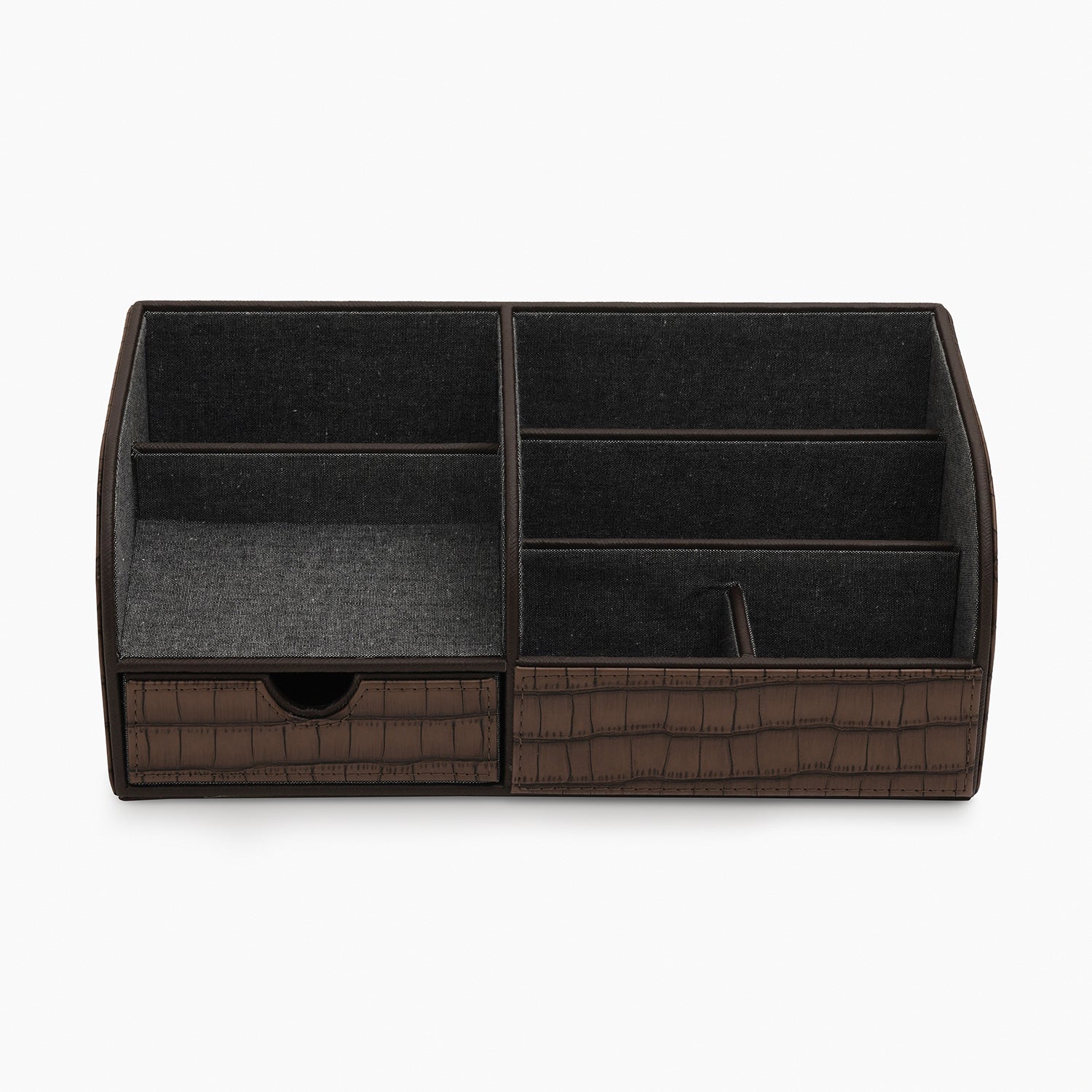 Brown Croco Texture Faux Leather Desk Organiser