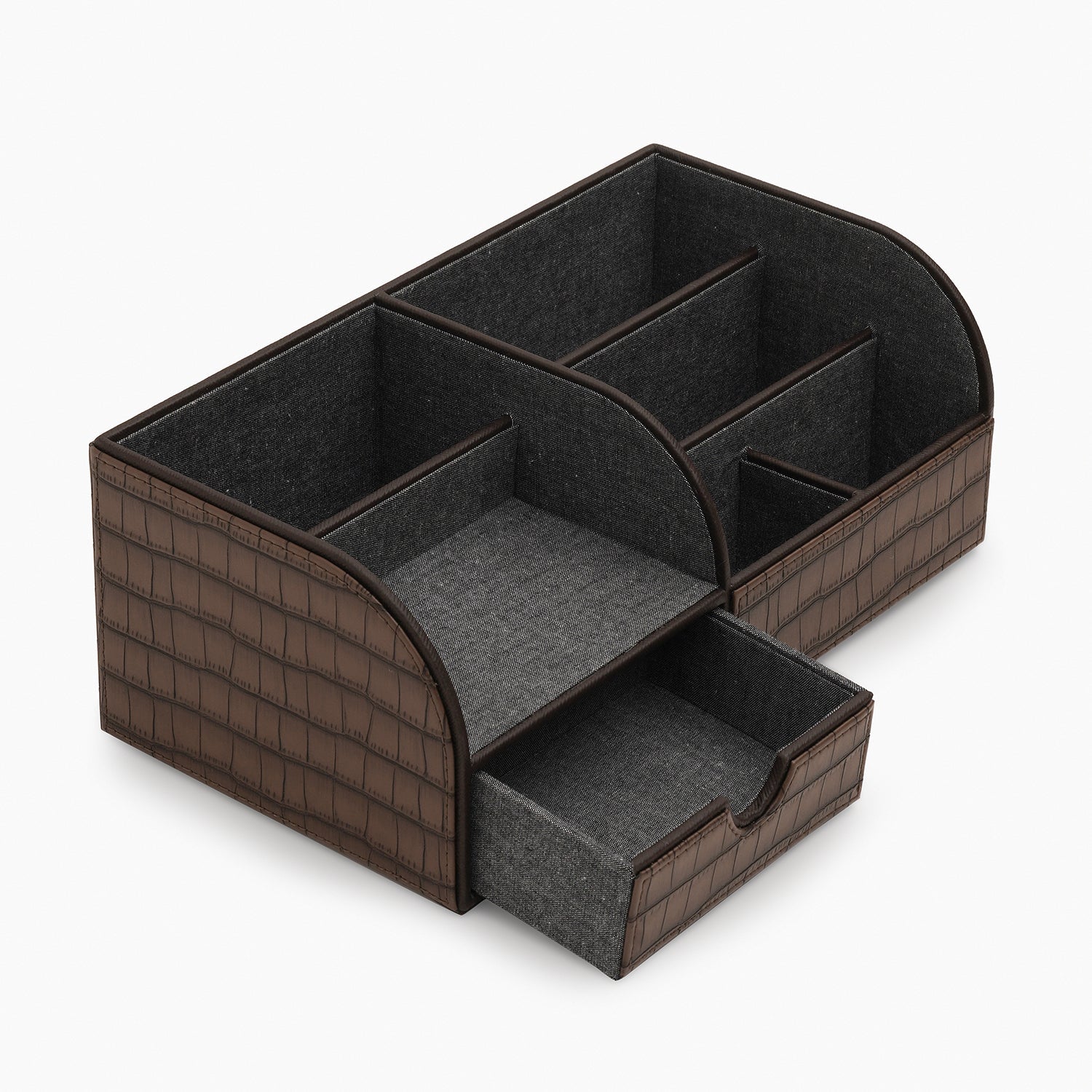 Brown Croco Texture Faux Leather Desk Organiser