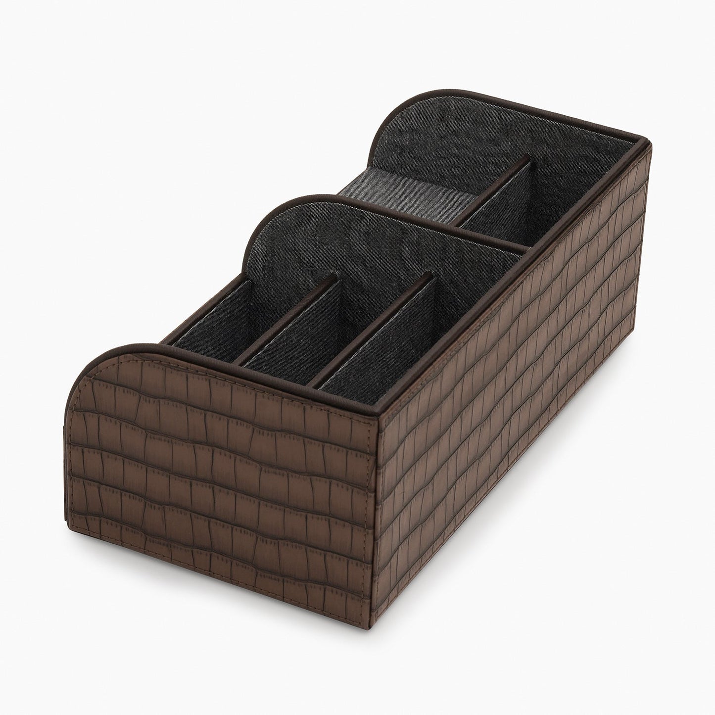 Brown Croco Texture Faux Leather Desk Organiser