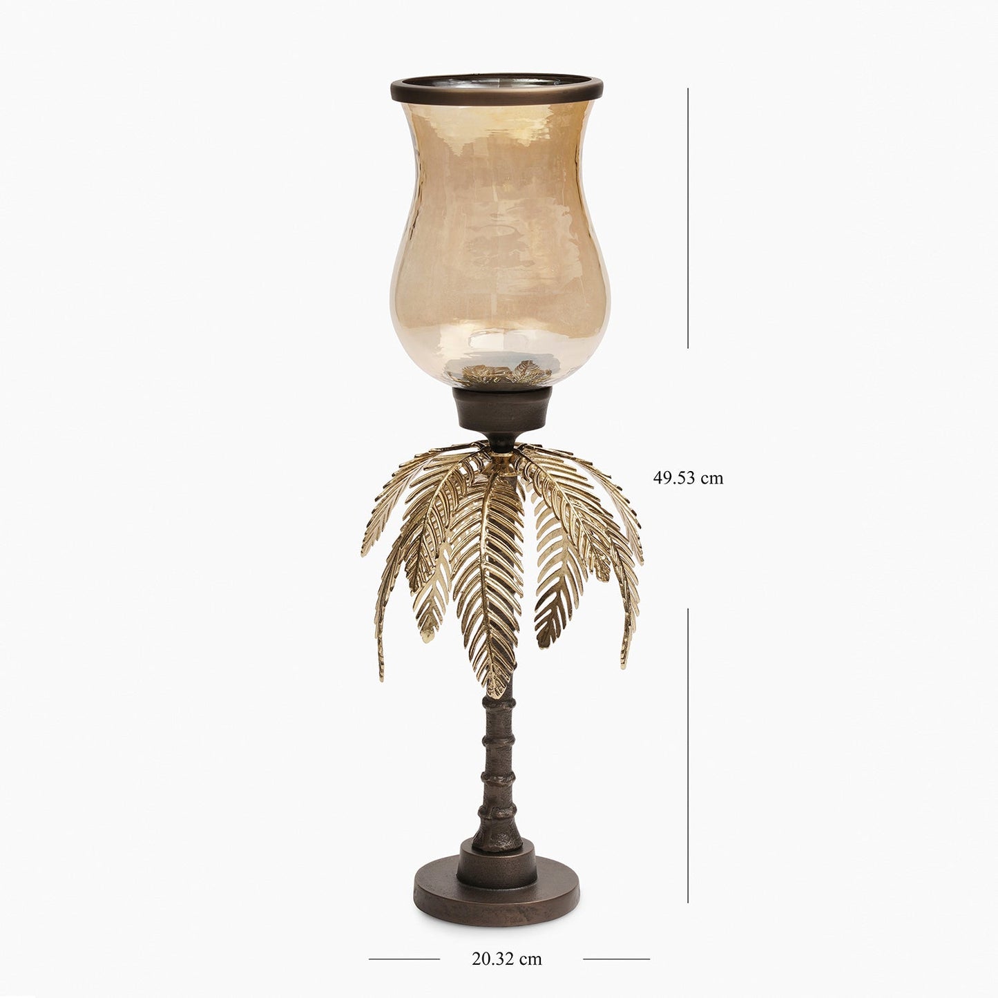 Gold Antique Finish Palm Leaf Glass Hurricane - Large