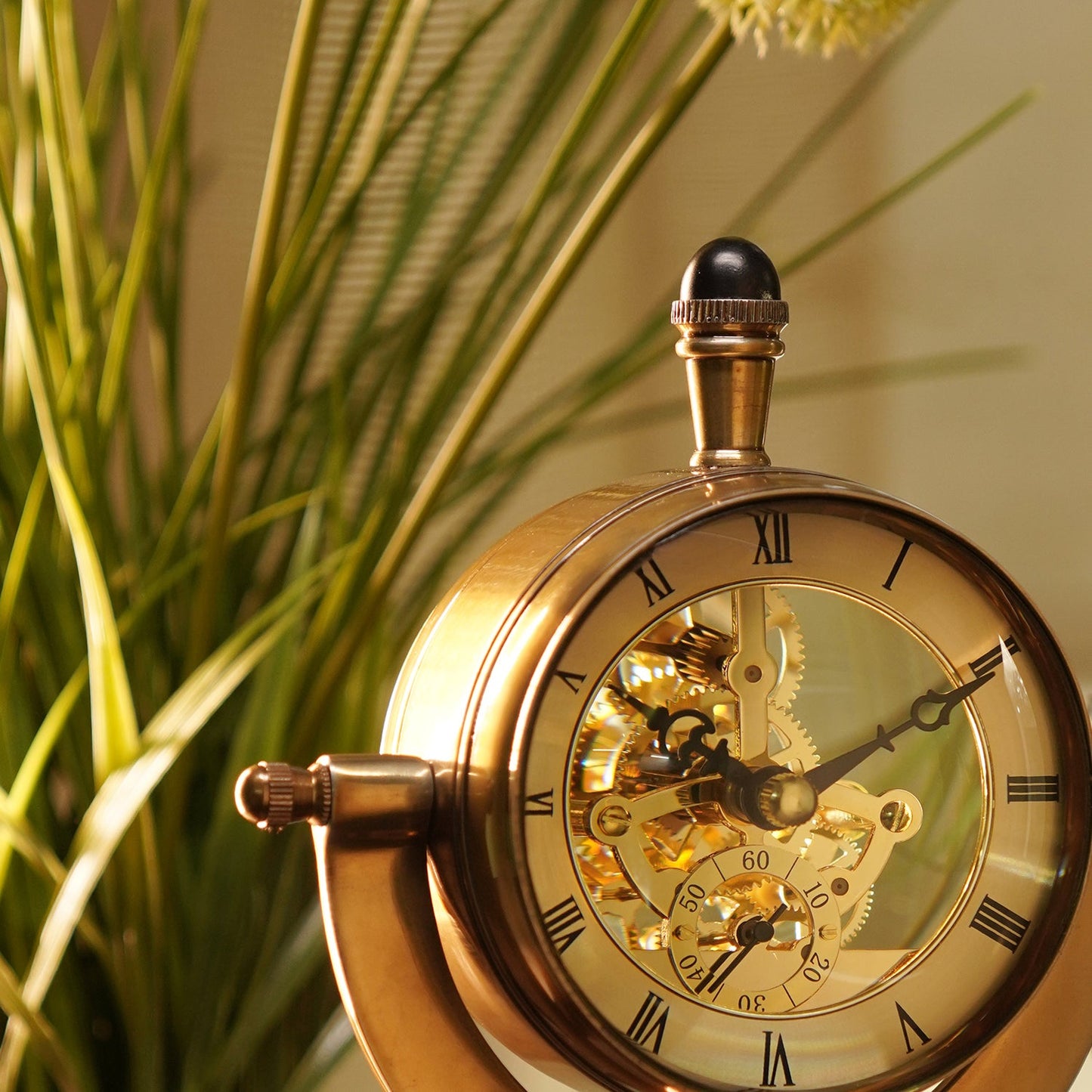 Gold Brass Finish Table Clock with Base - Small