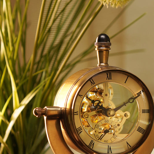 Gold Brass Finish Table Clock with Base - Small