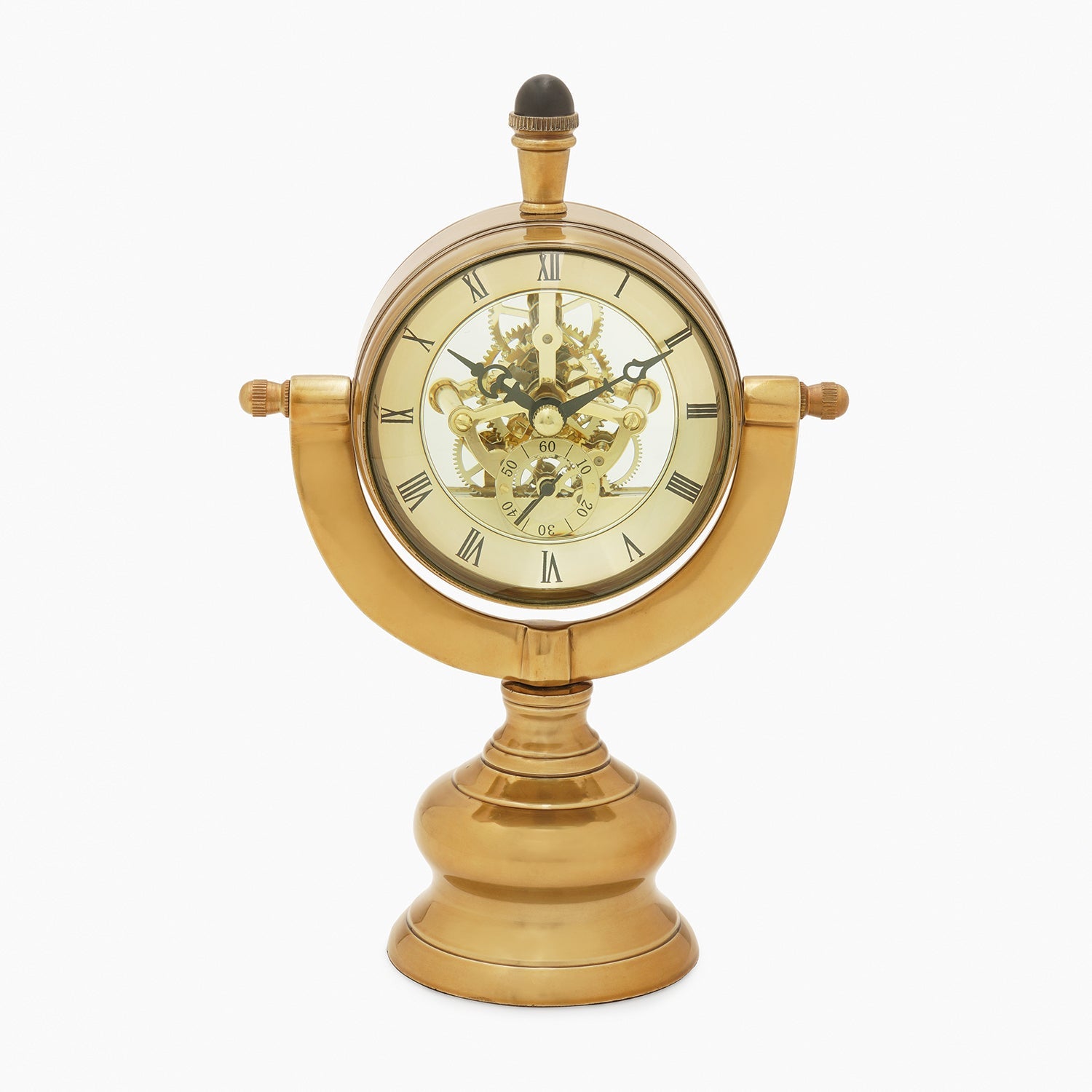 Gold Brass Finish Table Clock with Base - Small