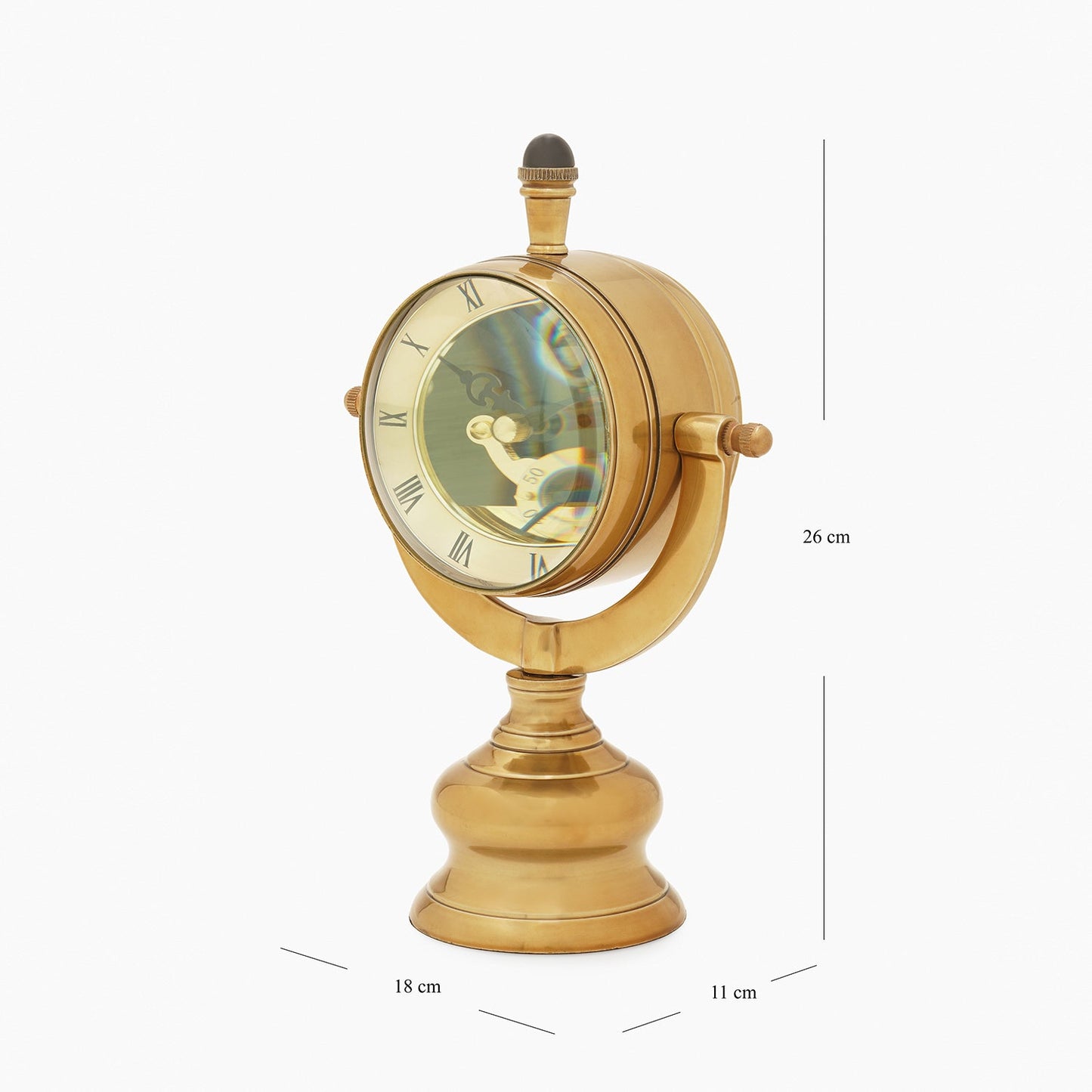 Gold Brass Finish Table Clock with Base - Small