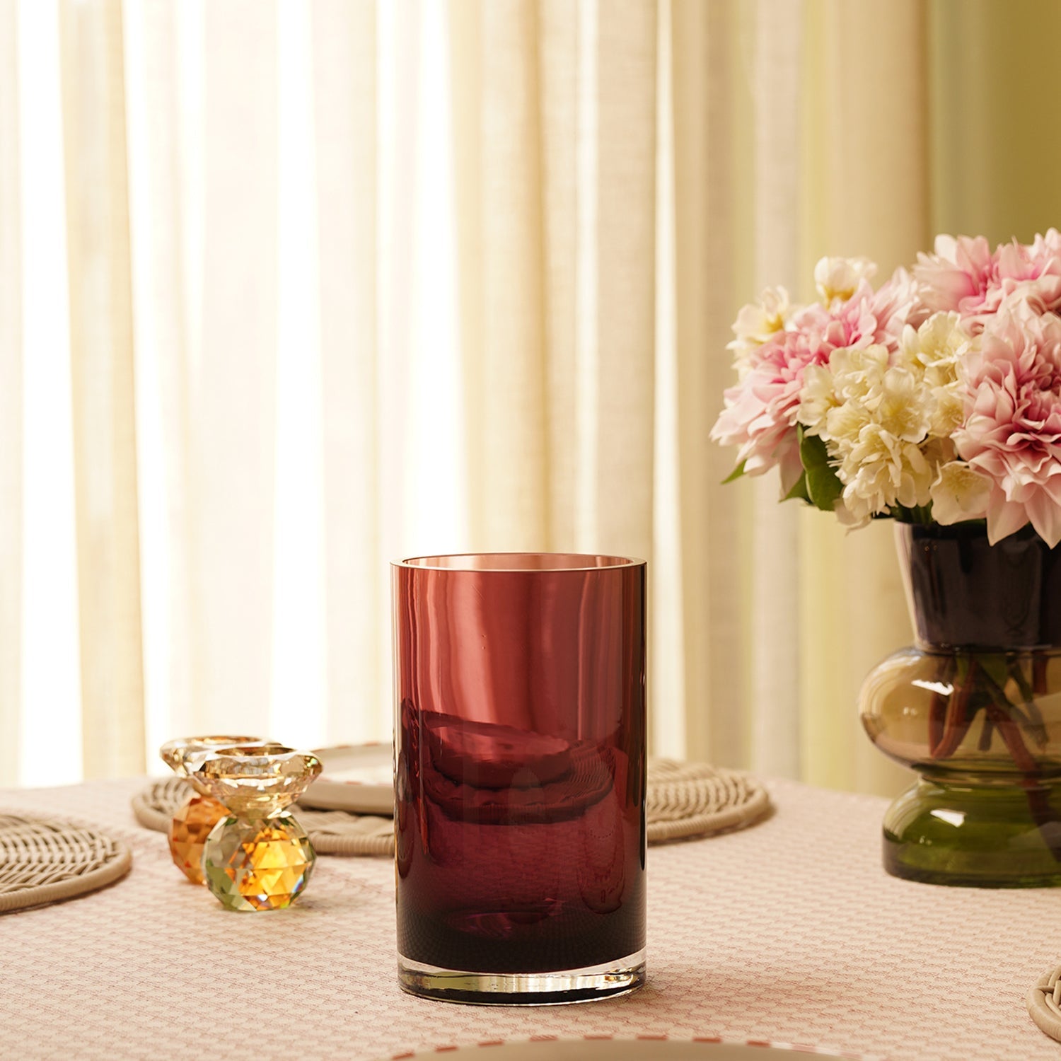 Dark Red Glass Cylindrical Vase - Small
