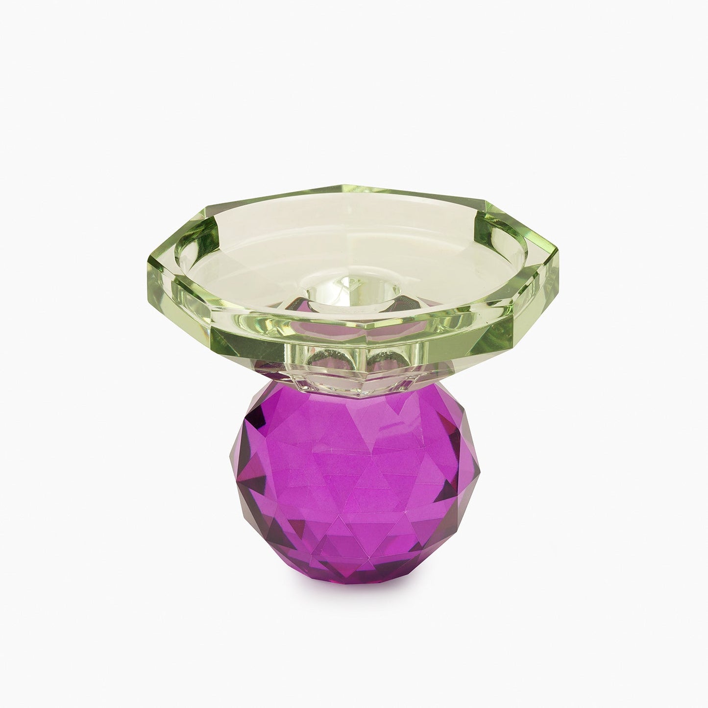 Purple & Green Cut Glass Crystal Candle Holder