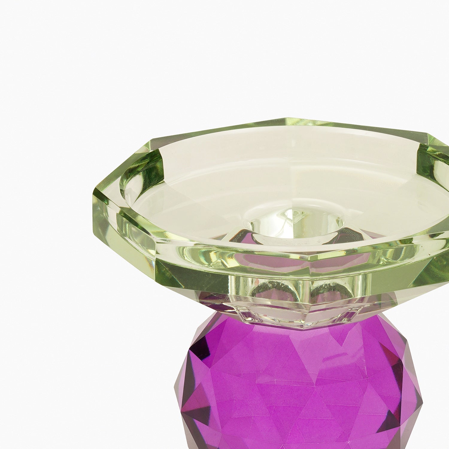 Purple & Green Cut Glass Crystal Candle Holder