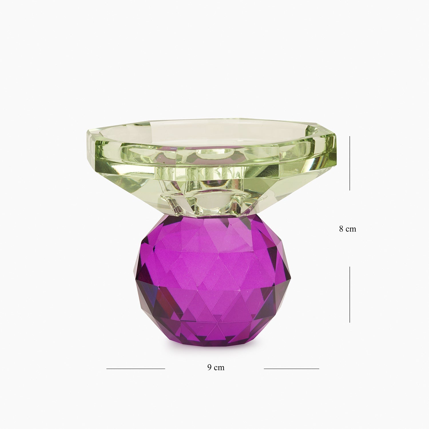 Purple & Green Cut Glass Crystal Candle Holder