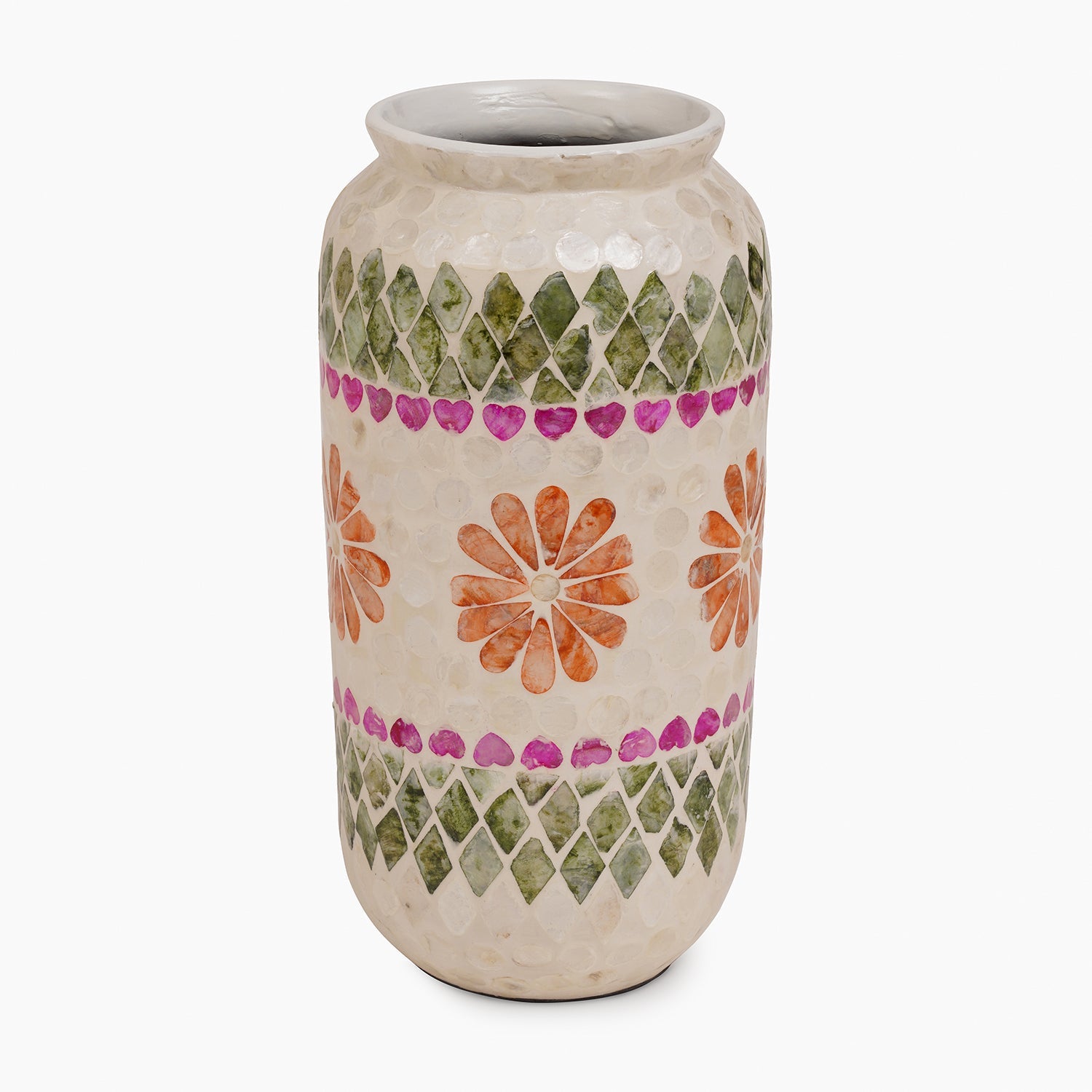 Green & Pink Bamboo Capiz Shell Round Vase - Large