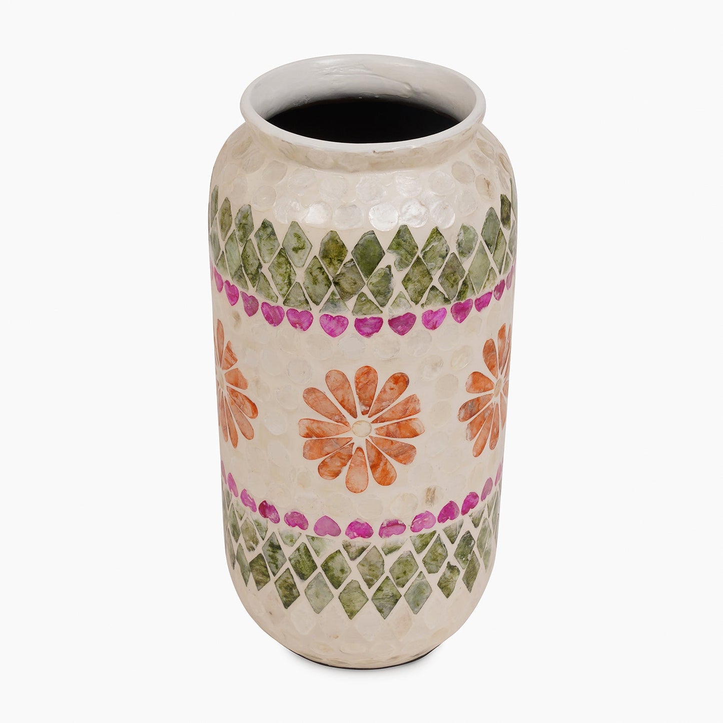 Green & Pink Bamboo Capiz Shell Round Vase - Large