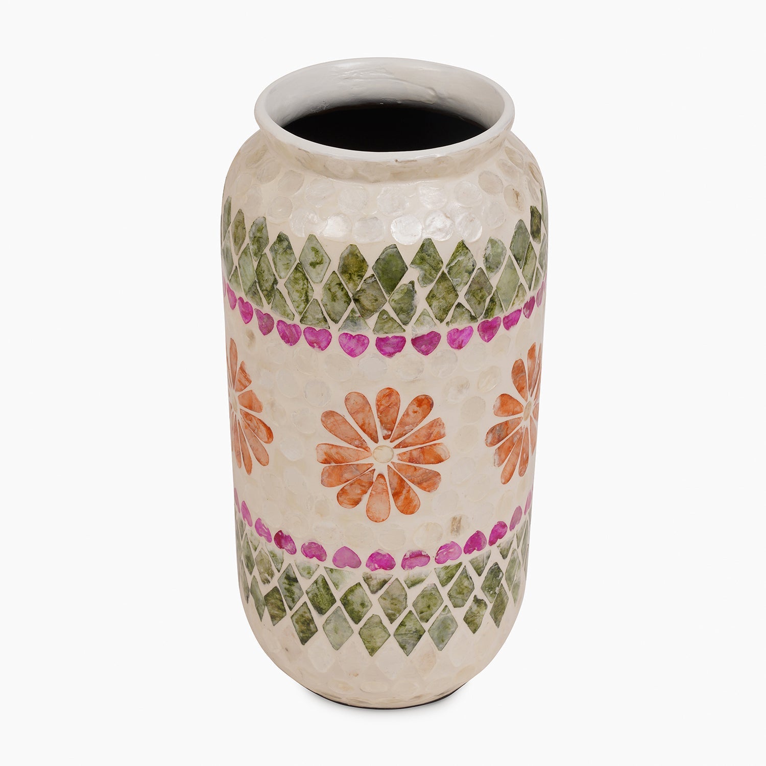 Green & Pink Bamboo Capiz Shell Round Vase - Large