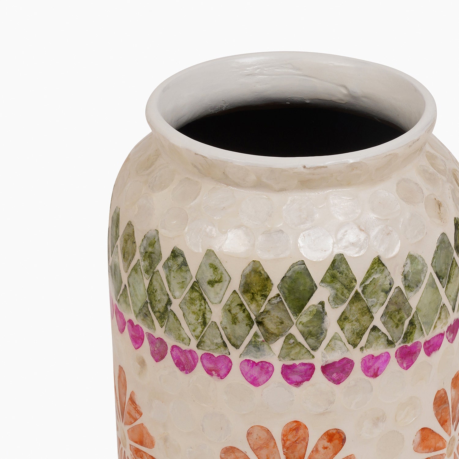 Green & Pink Bamboo Capiz Shell Round Vase - Large