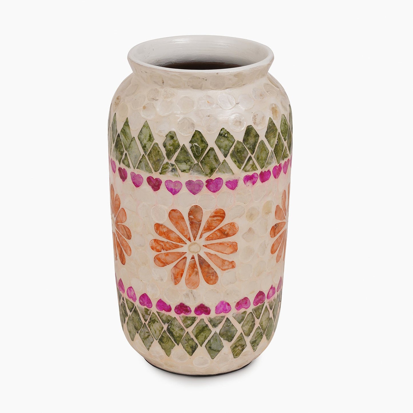 Green & Pink Bamboo Capiz Shell Round Vase - Small