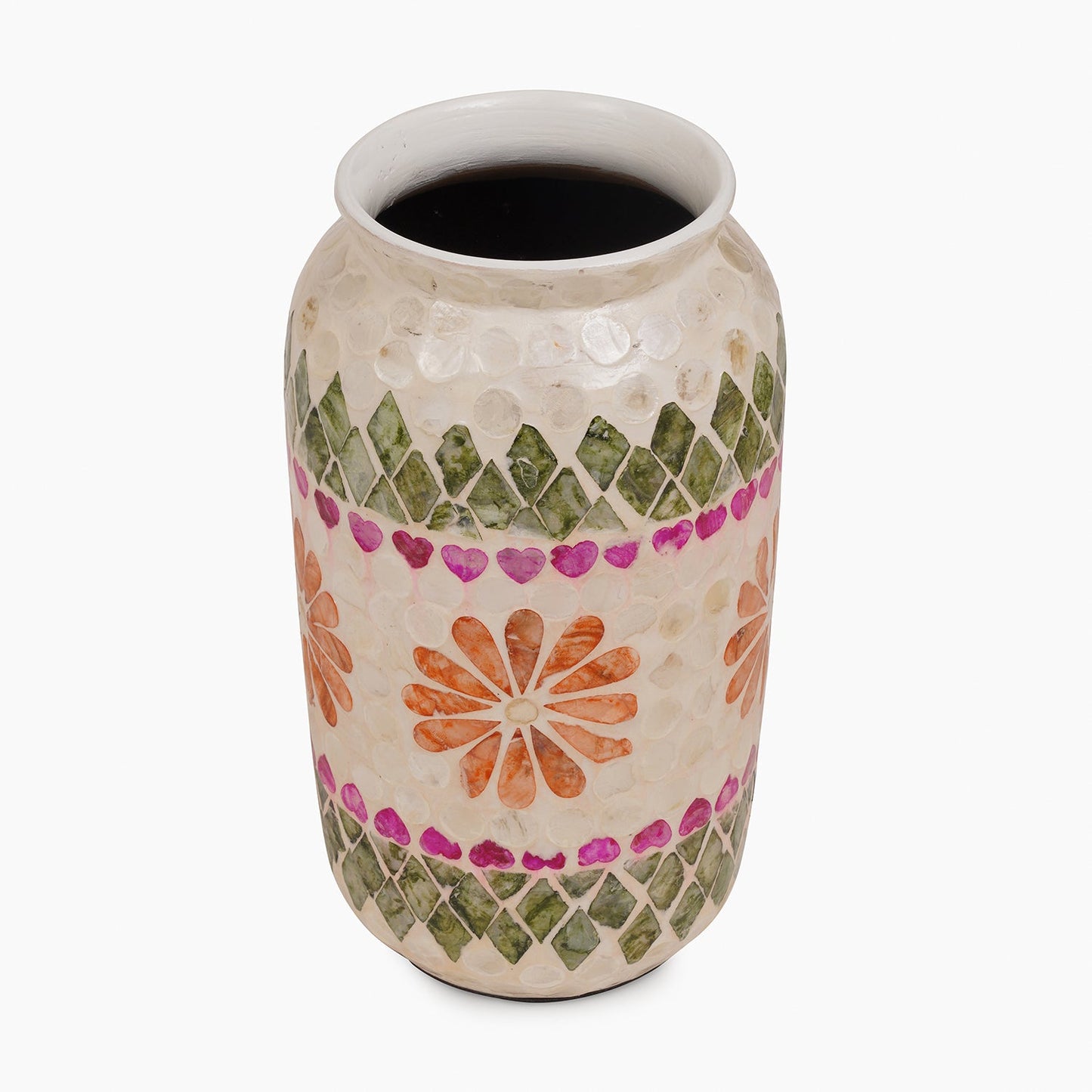 Green & Pink Bamboo Capiz Shell Round Vase - Small
