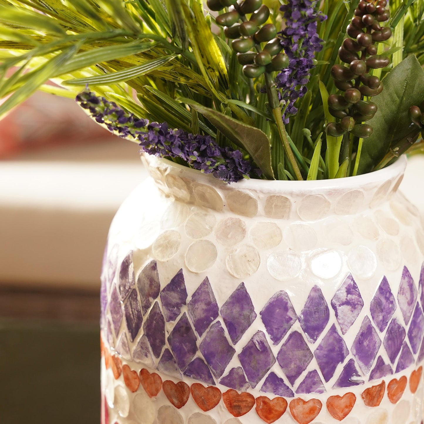 Purple & Orange Floral Print Capiz Shell Vase - Small